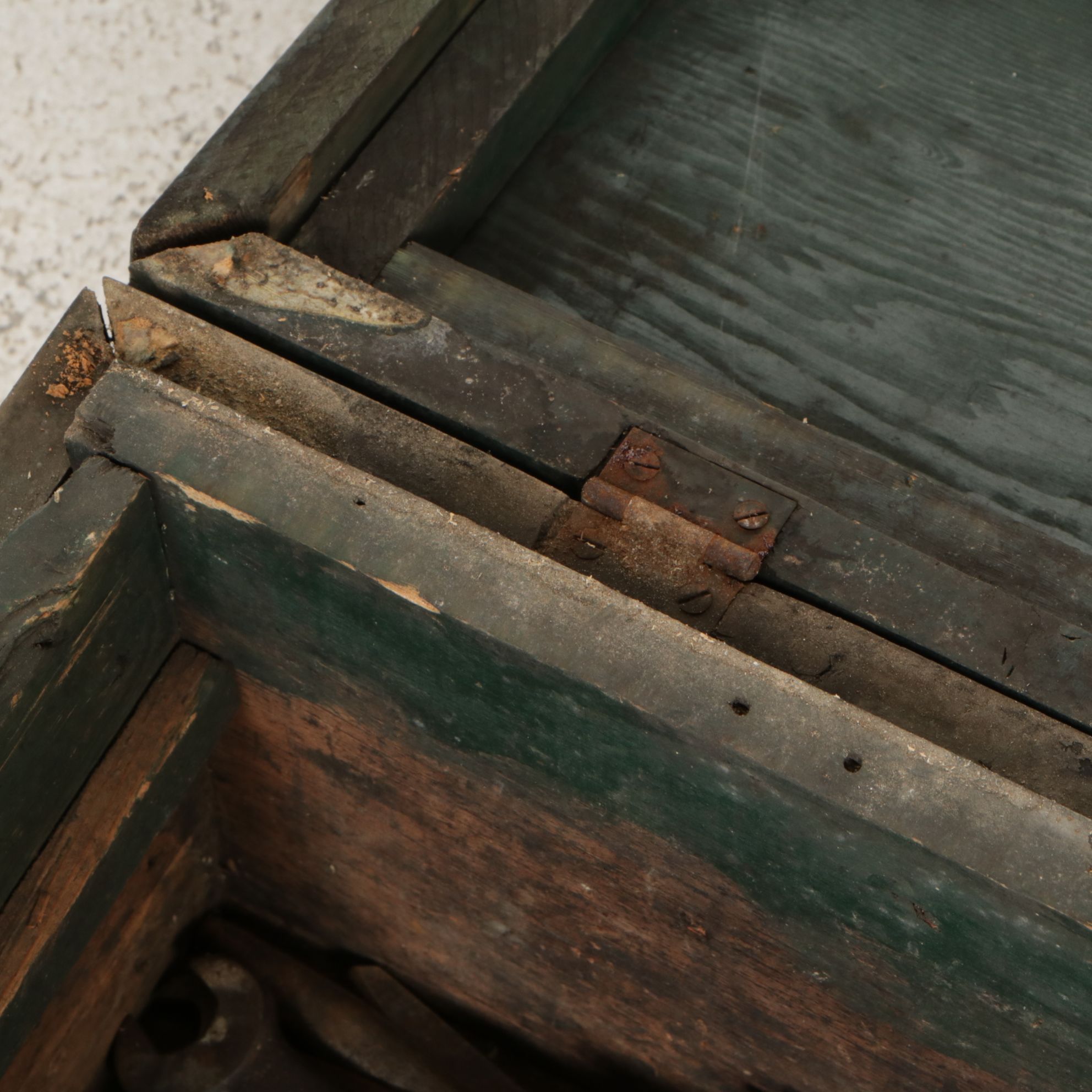 American Primitive Painted Wooden Tool Chests with Assorted Tools