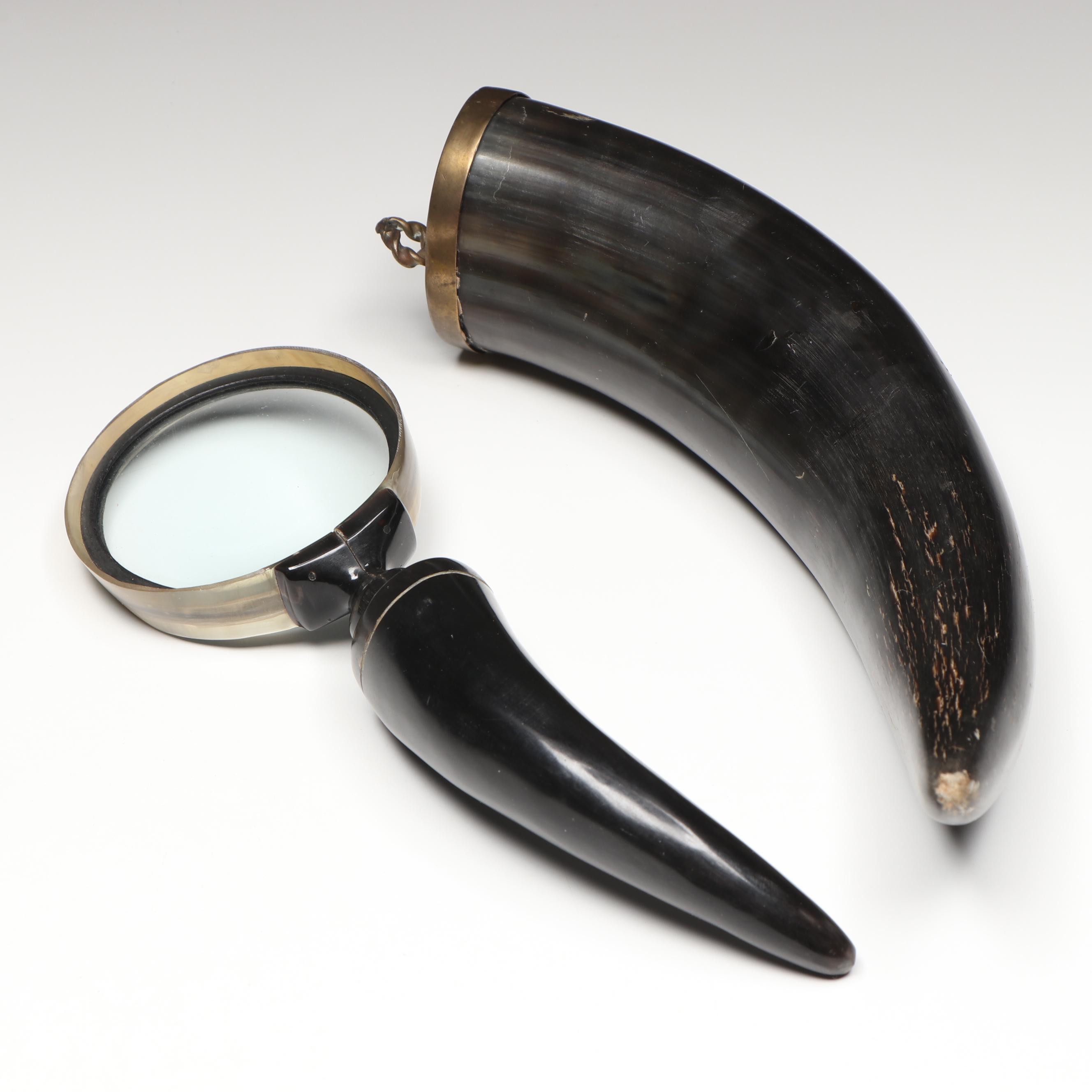 Cattle Horn Handled Magnifying Glass with Other Decorative Horn