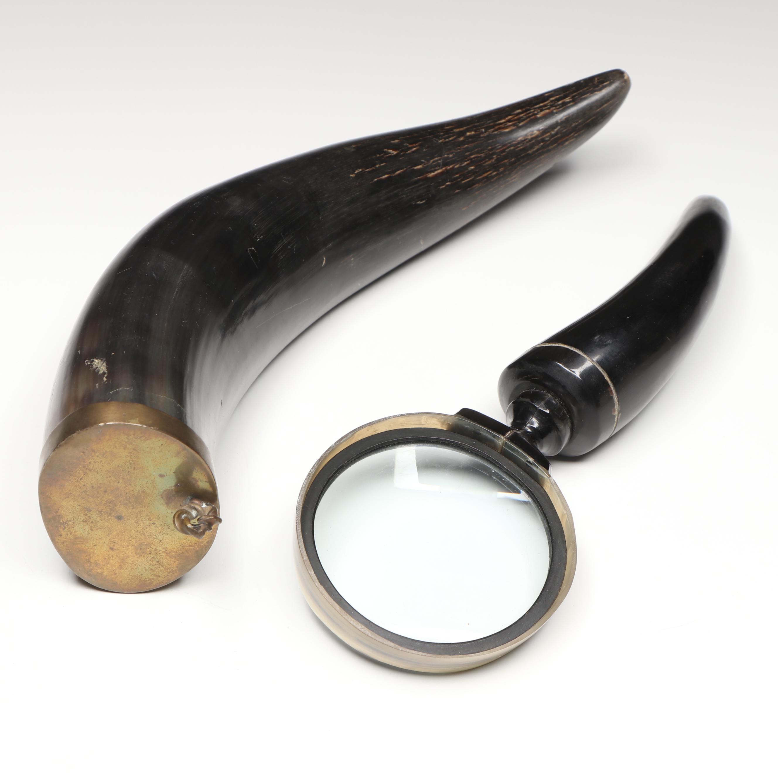 Cattle Horn Handled Magnifying Glass with Other Decorative Horn
