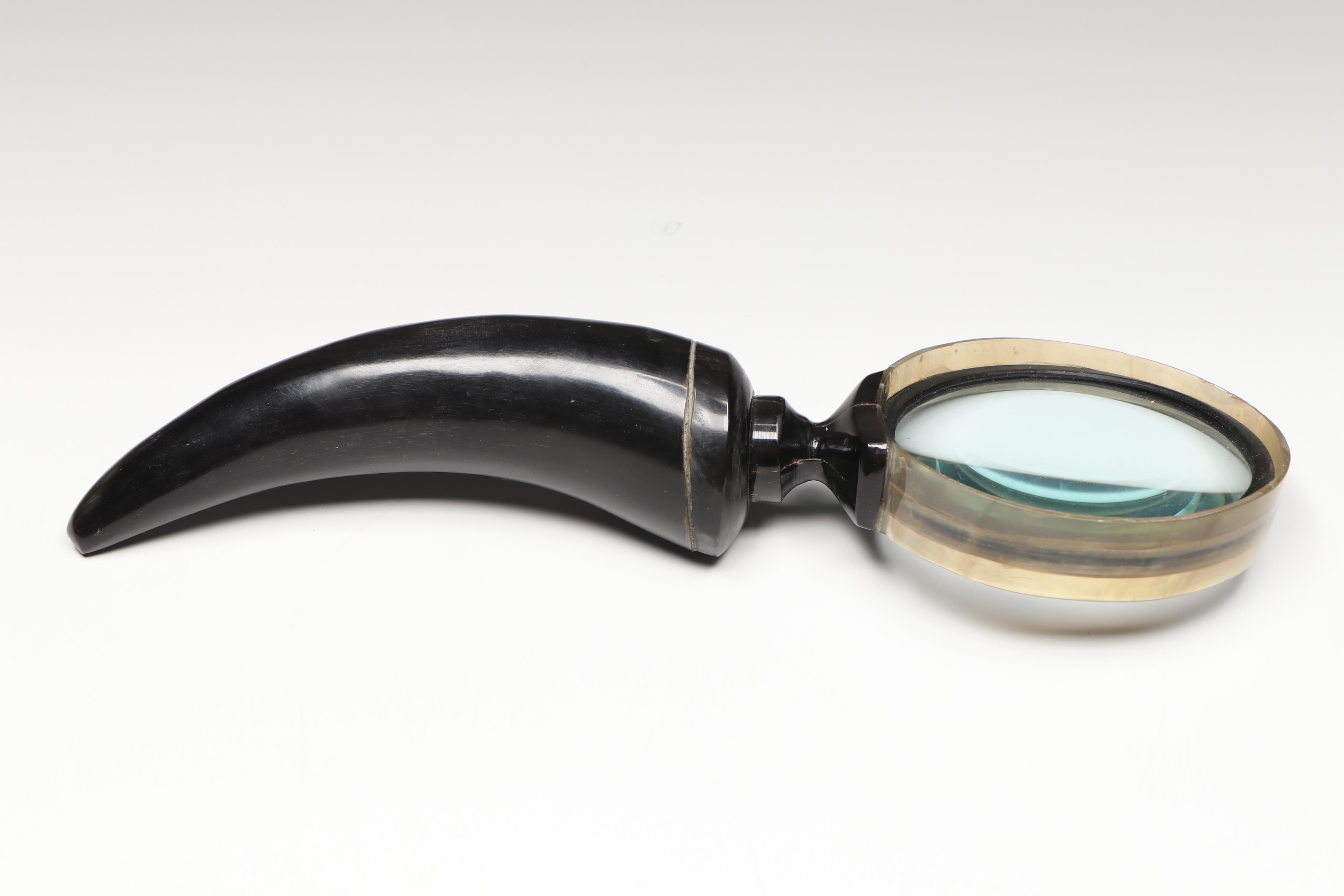 Cattle Horn Handled Magnifying Glass with Other Decorative Horn