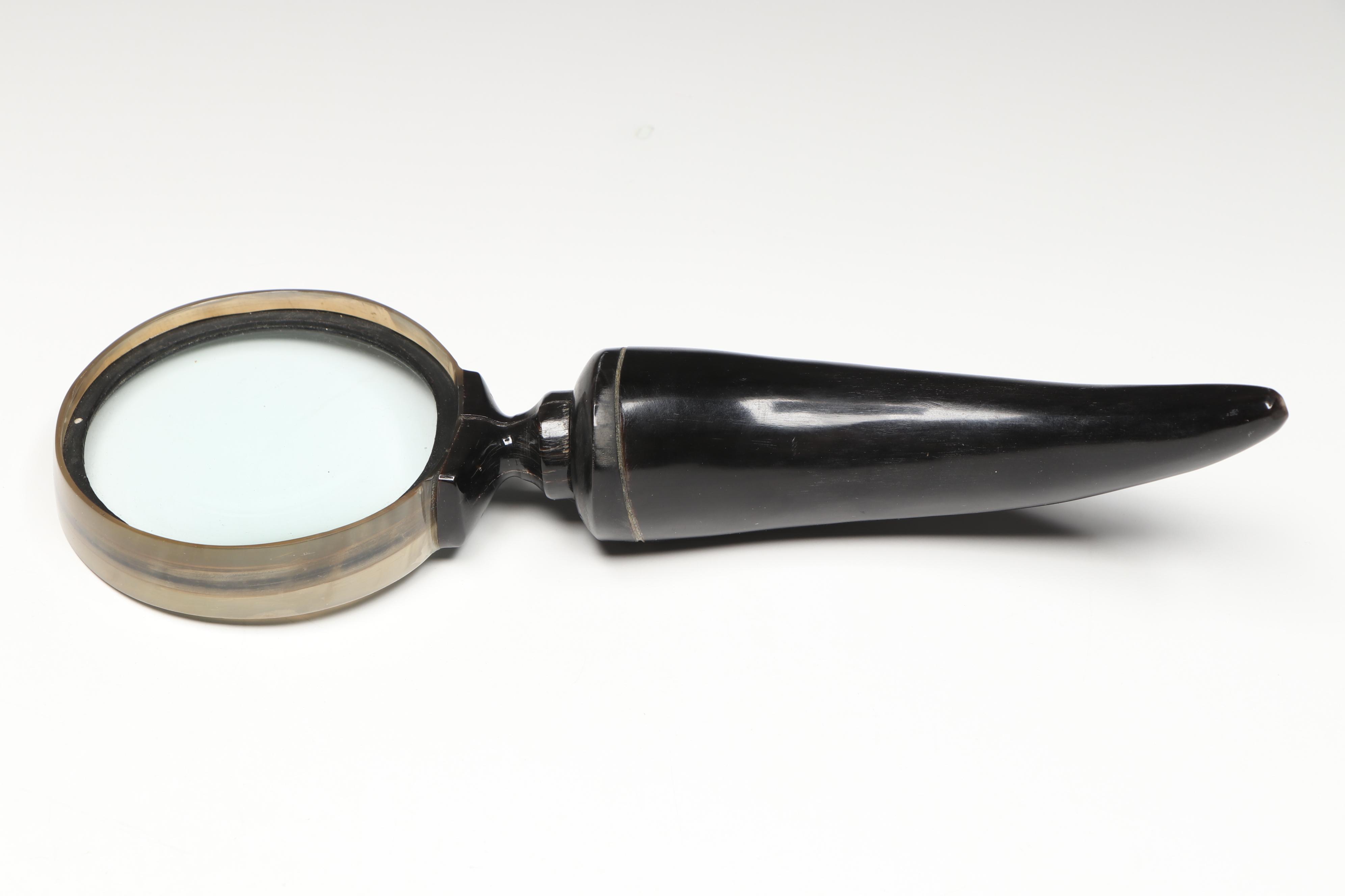 Cattle Horn Handled Magnifying Glass with Other Decorative Horn