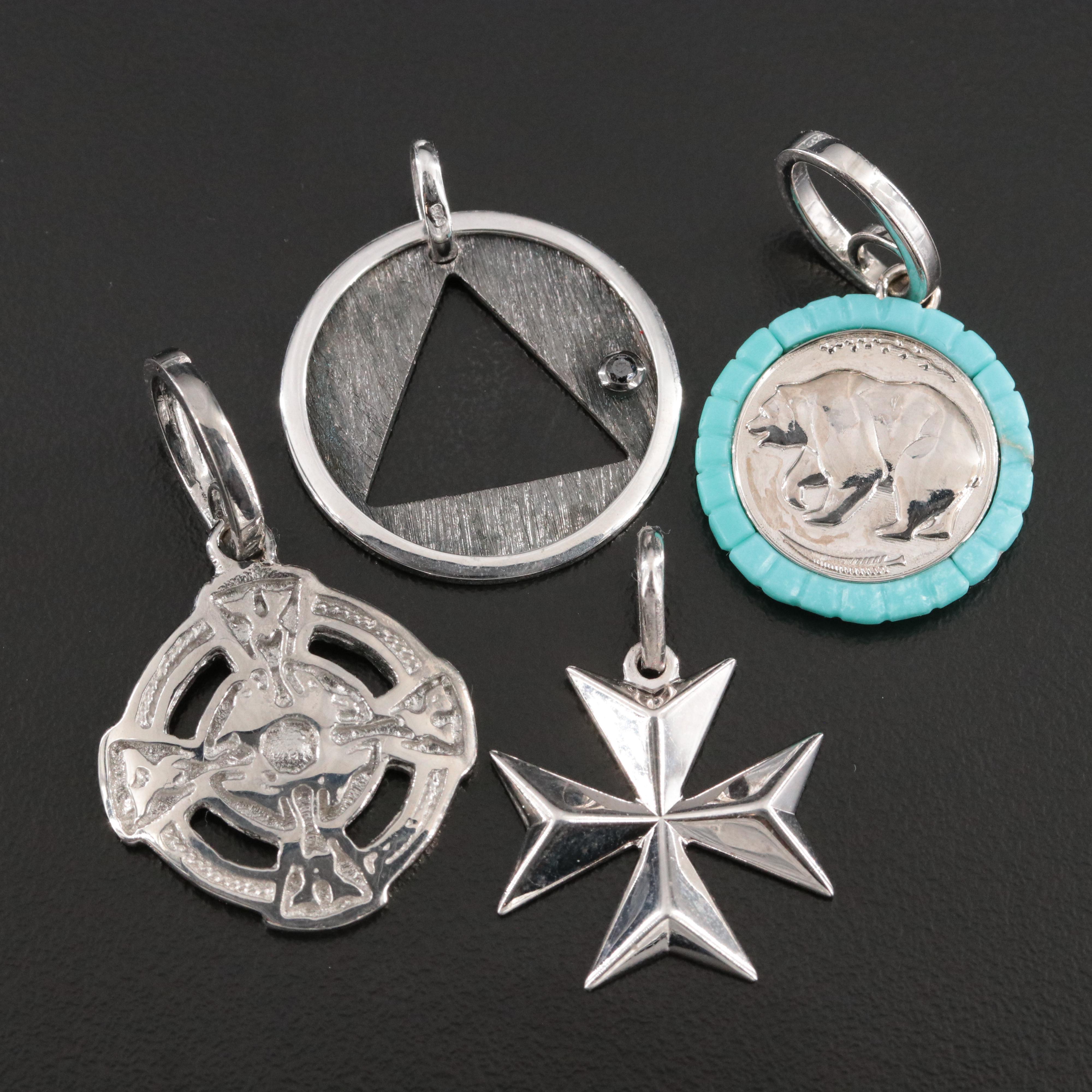 Sheryl Lowe Sterling Pendants Including "Mr. Lowe", Turquoise, and Crosses