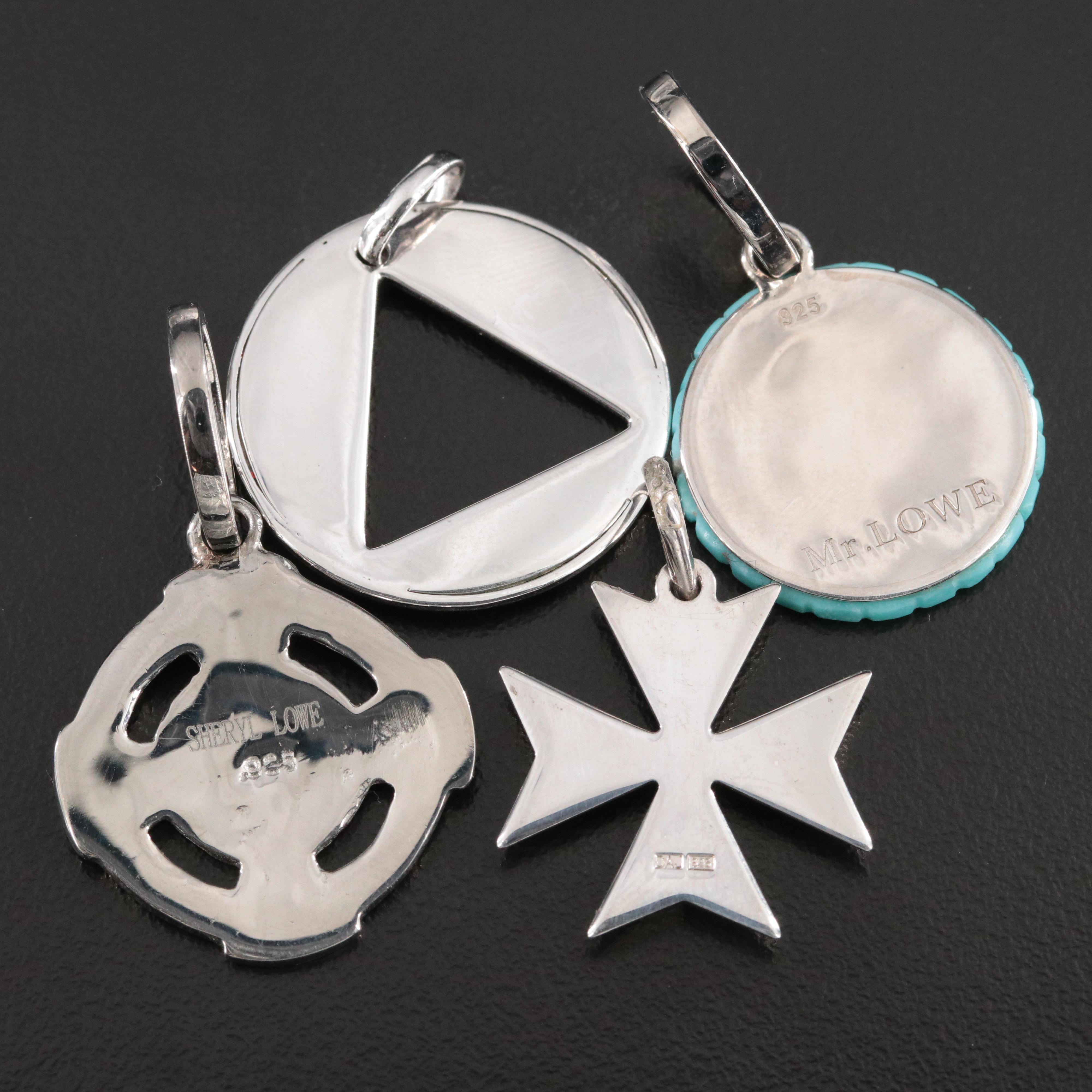 Sheryl Lowe Sterling Pendants Including "Mr. Lowe", Turquoise, and Crosses
