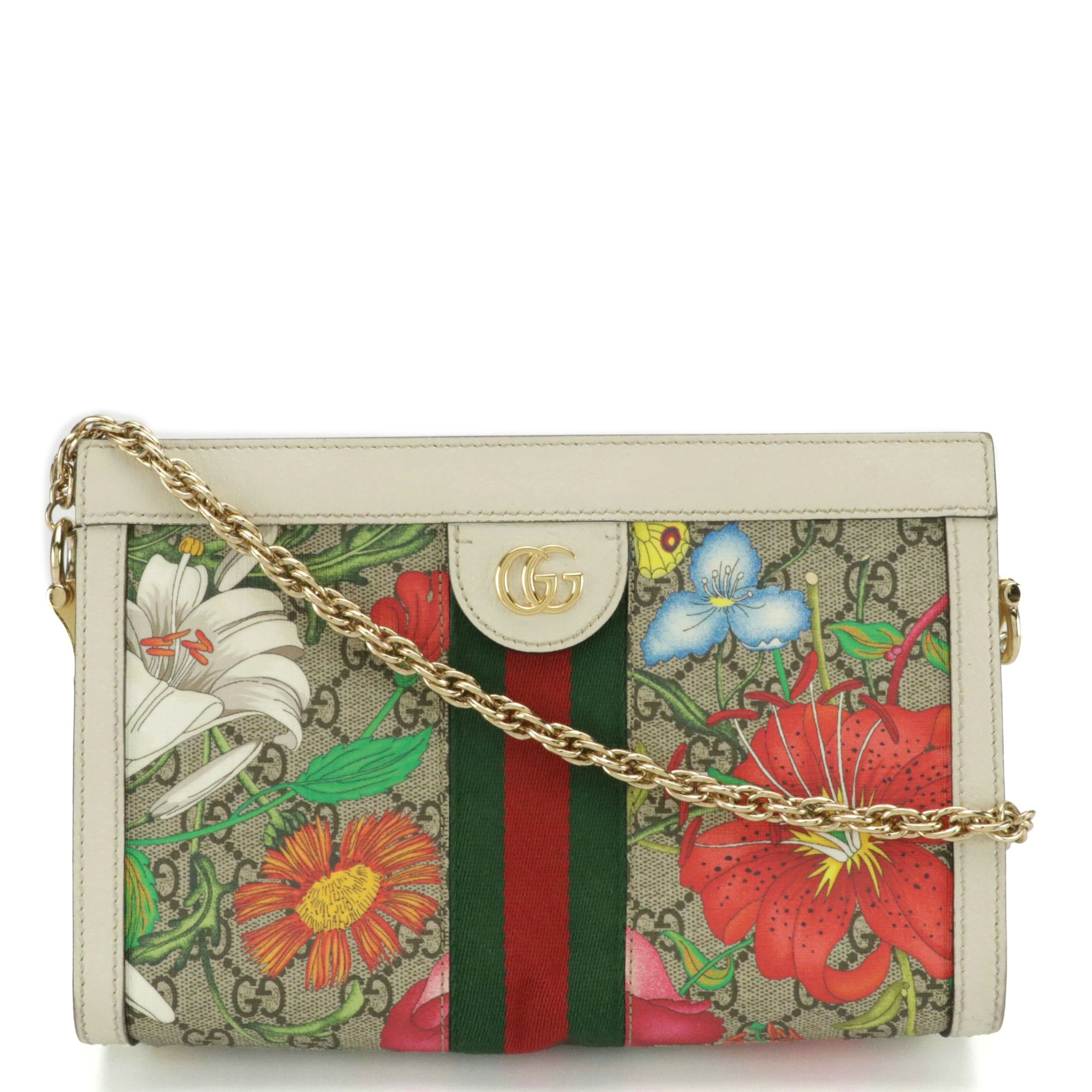 Gucci Ophidia Chain Strap Shoulder Bag in GG Supreme Floral Canvas and Leather