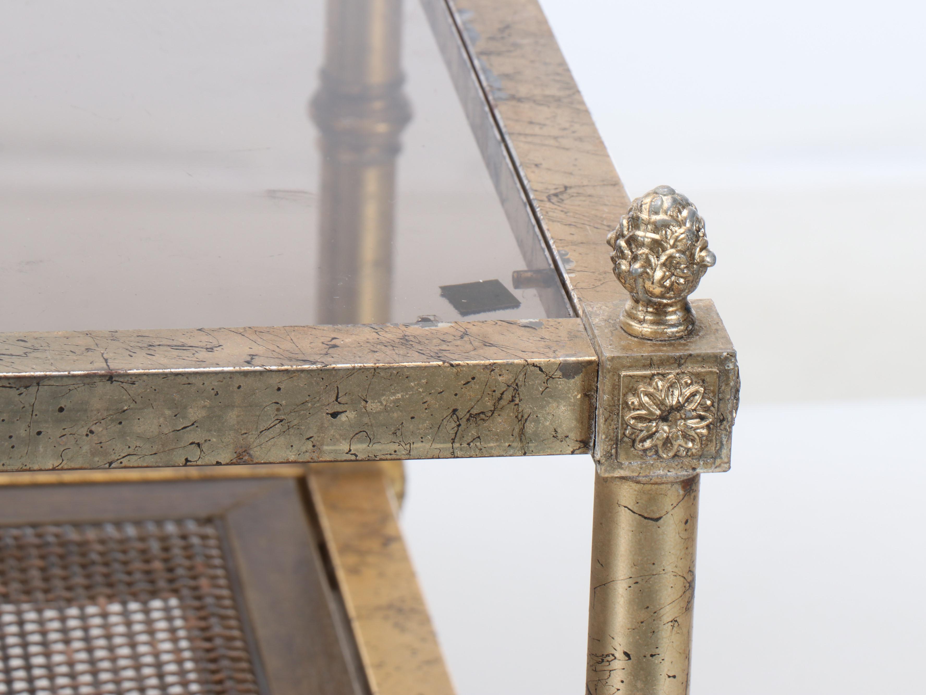 Maison Jensen  Regency Style Gilt Finish and Wicker Glass Top Side Tables