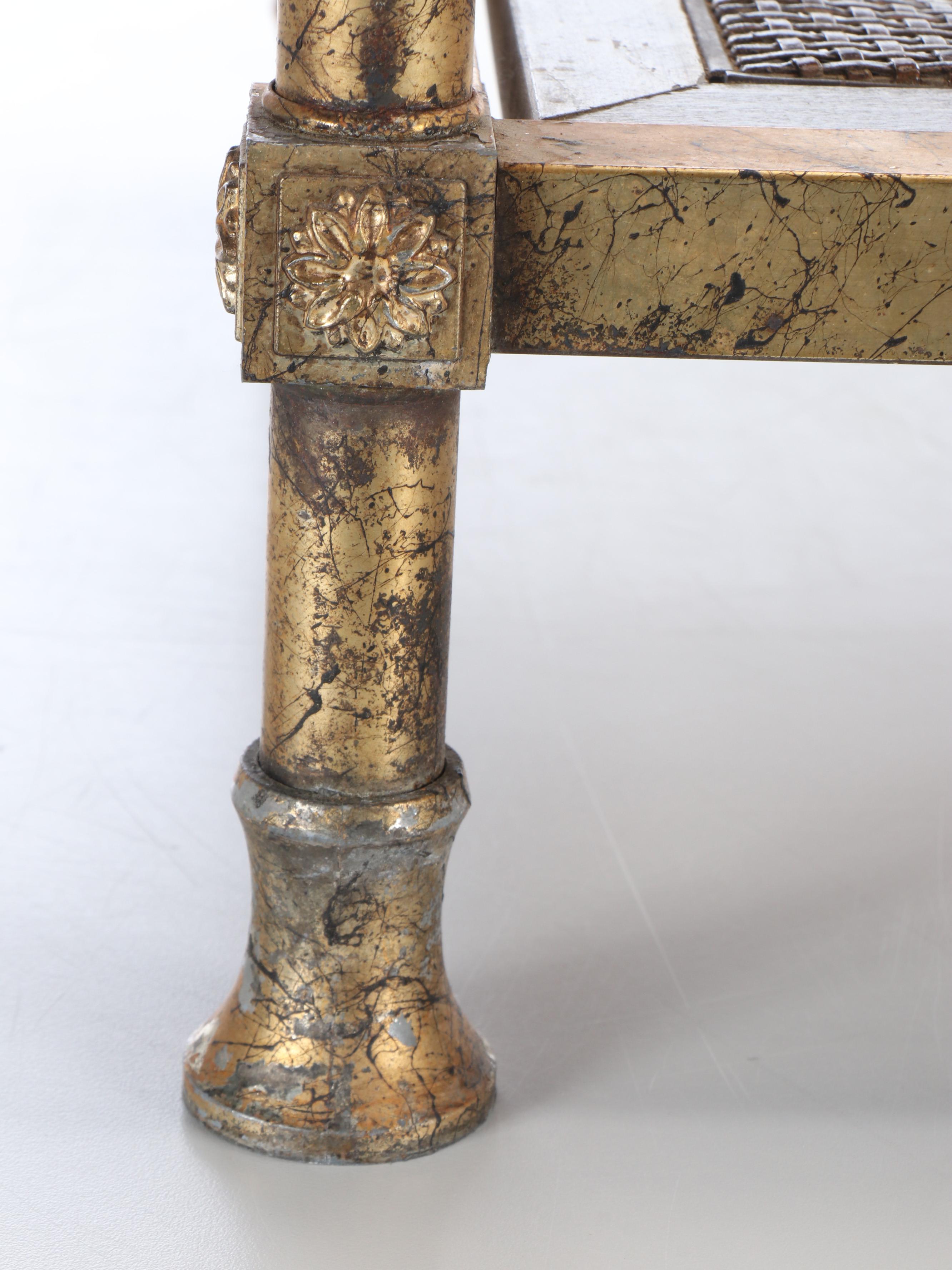 Maison Jensen  Regency Style Gilt Finish and Wicker Glass Top Side Tables