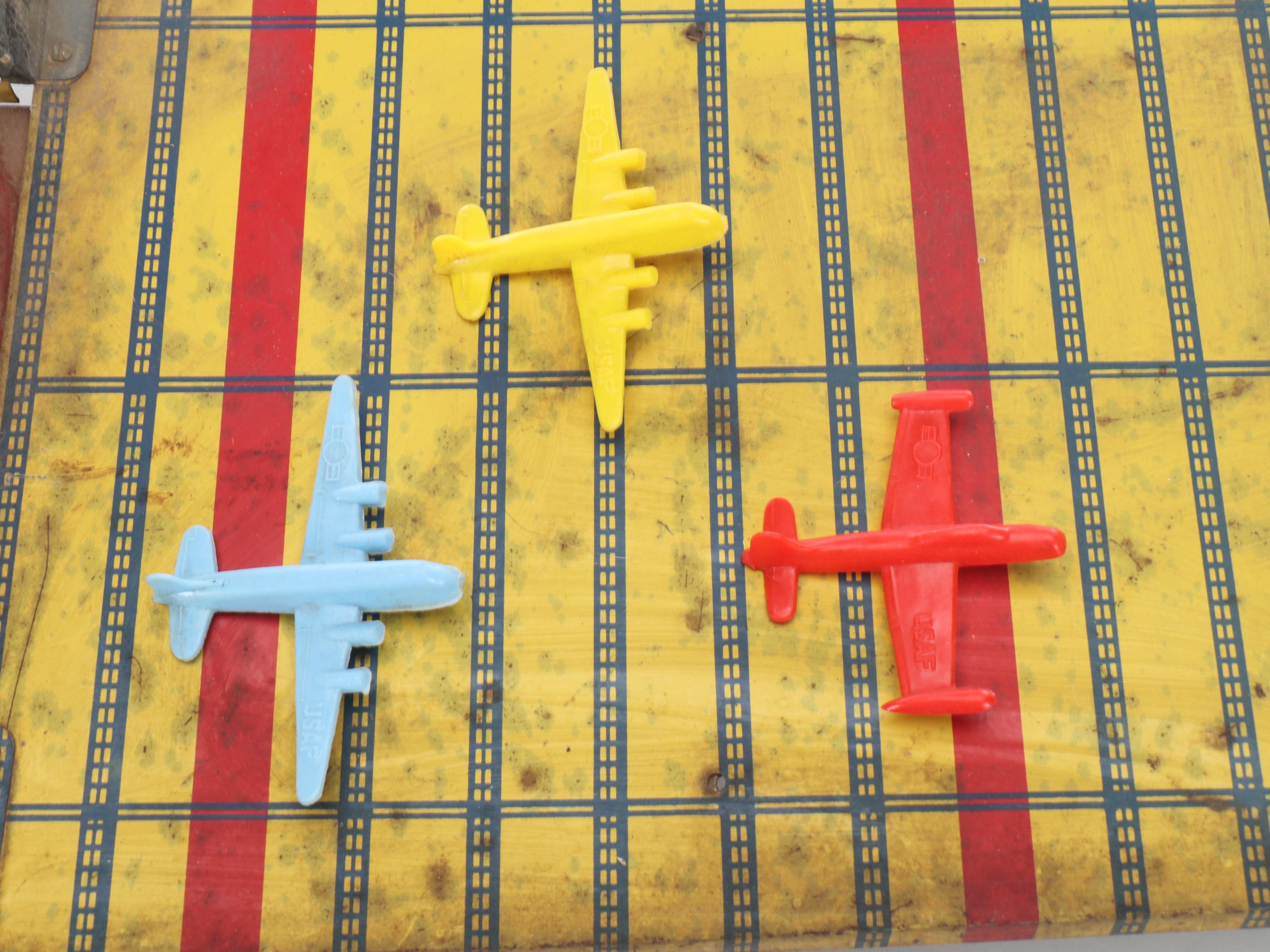 Vintage Marx Tin Litho Toy Service Station with Other Aircraft Carrier with Barn