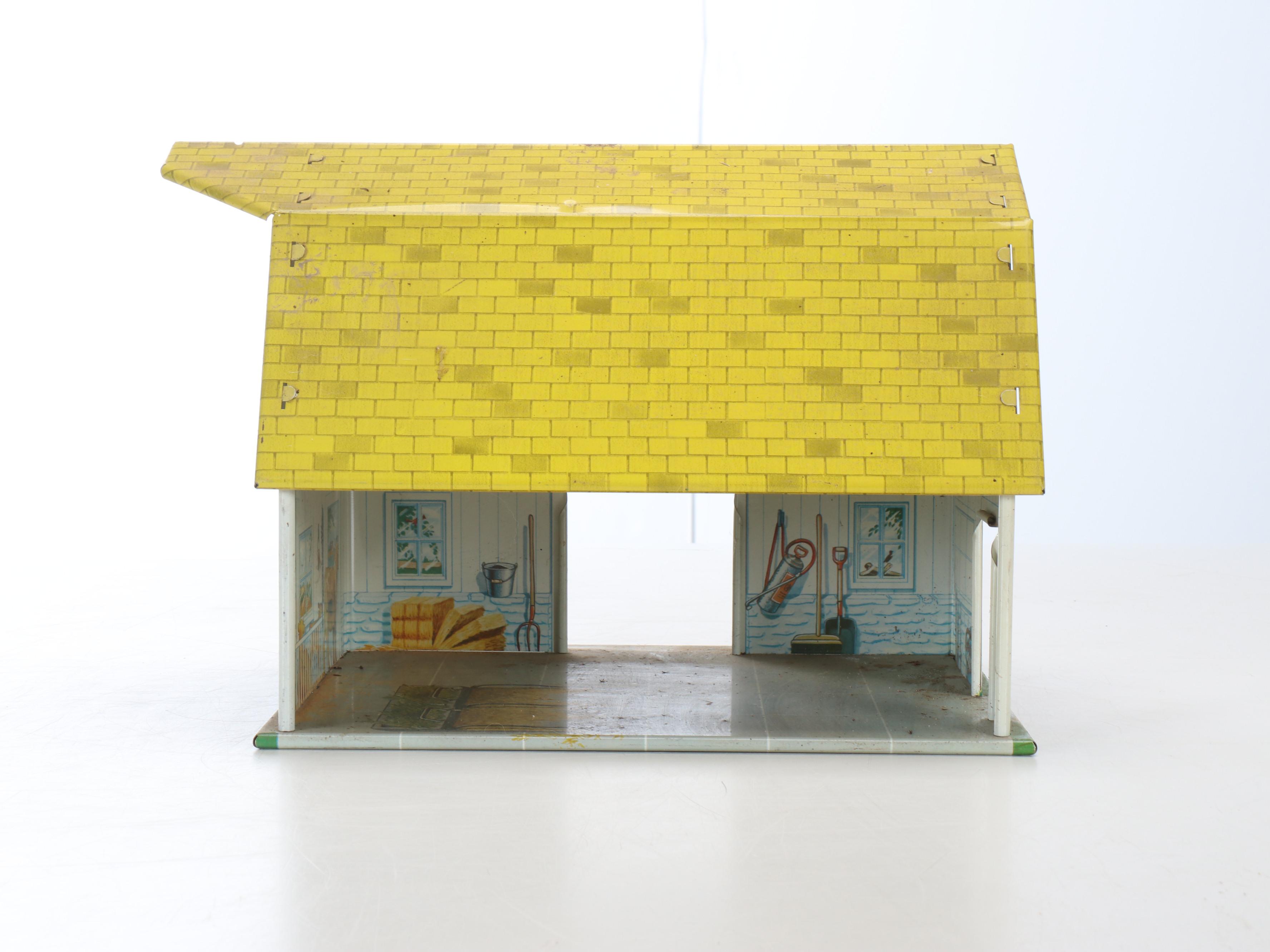 Vintage Marx Tin Litho Toy Service Station with Other Aircraft Carrier with Barn