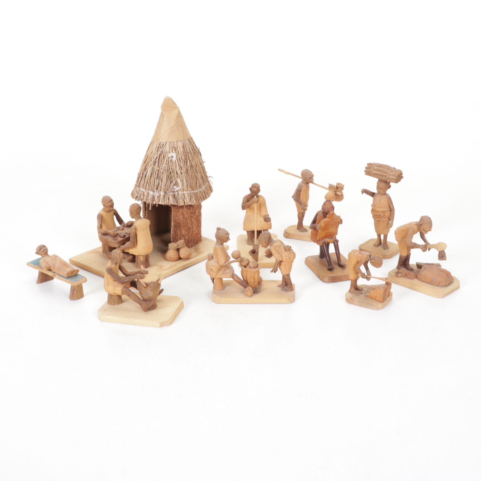 Nigerian Handmade Carved Thornwood and Other Figurines