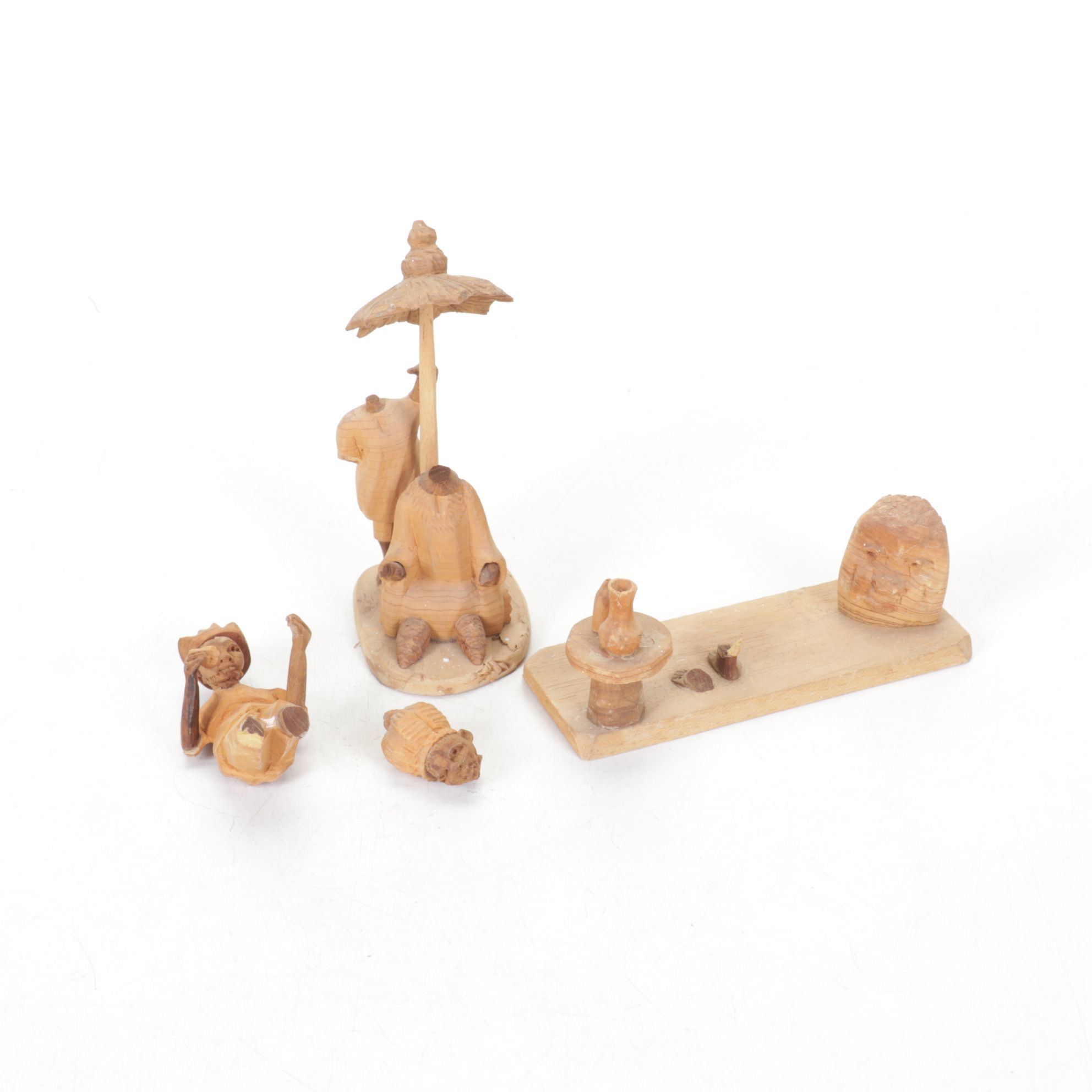 Nigerian Handmade Carved Thornwood and Other Figurines