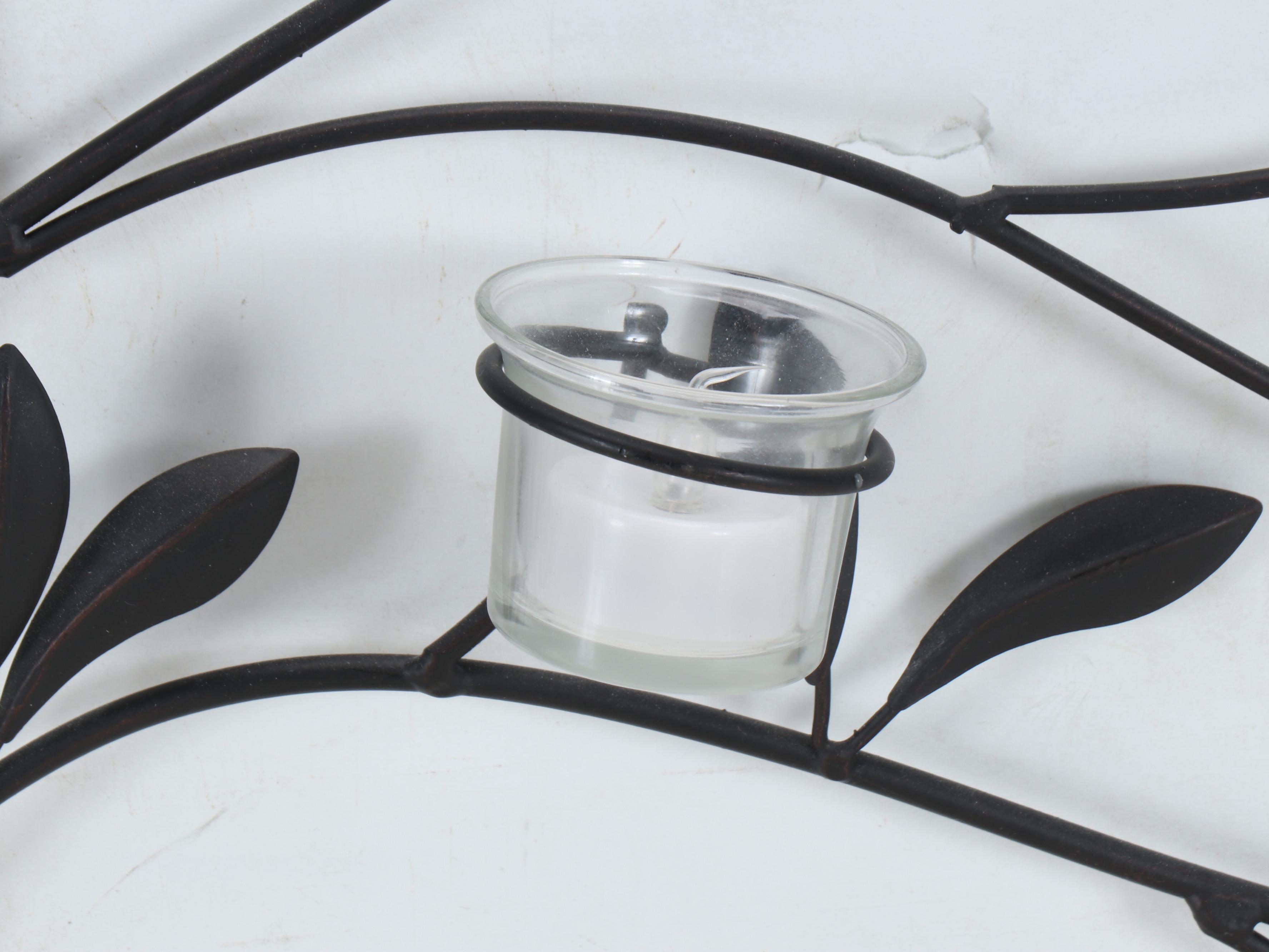 Foliage Wrought Metal Wall Decor Candle Holder with LED Votives