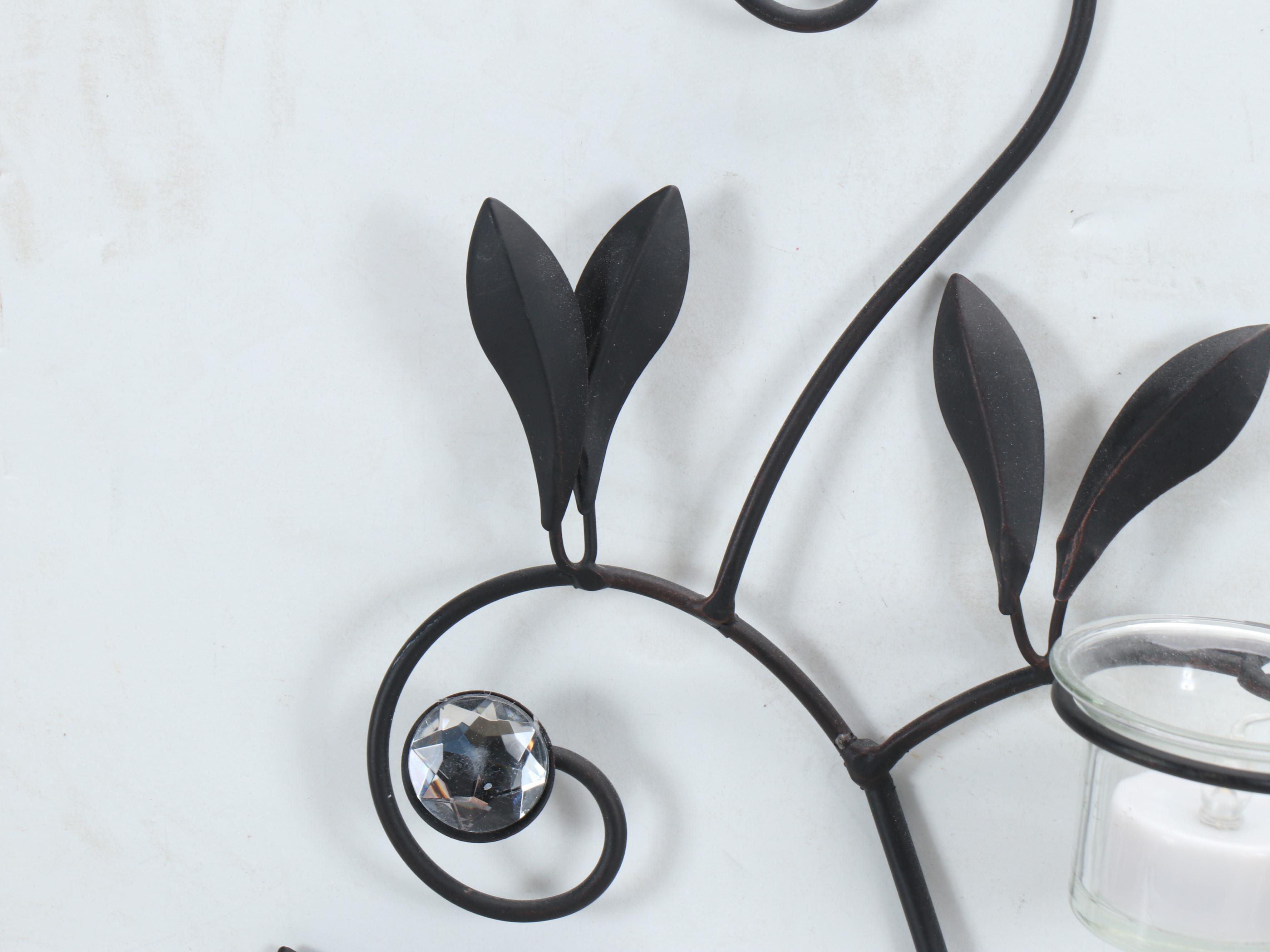 Foliage Wrought Metal Wall Decor Candle Holder with LED Votives