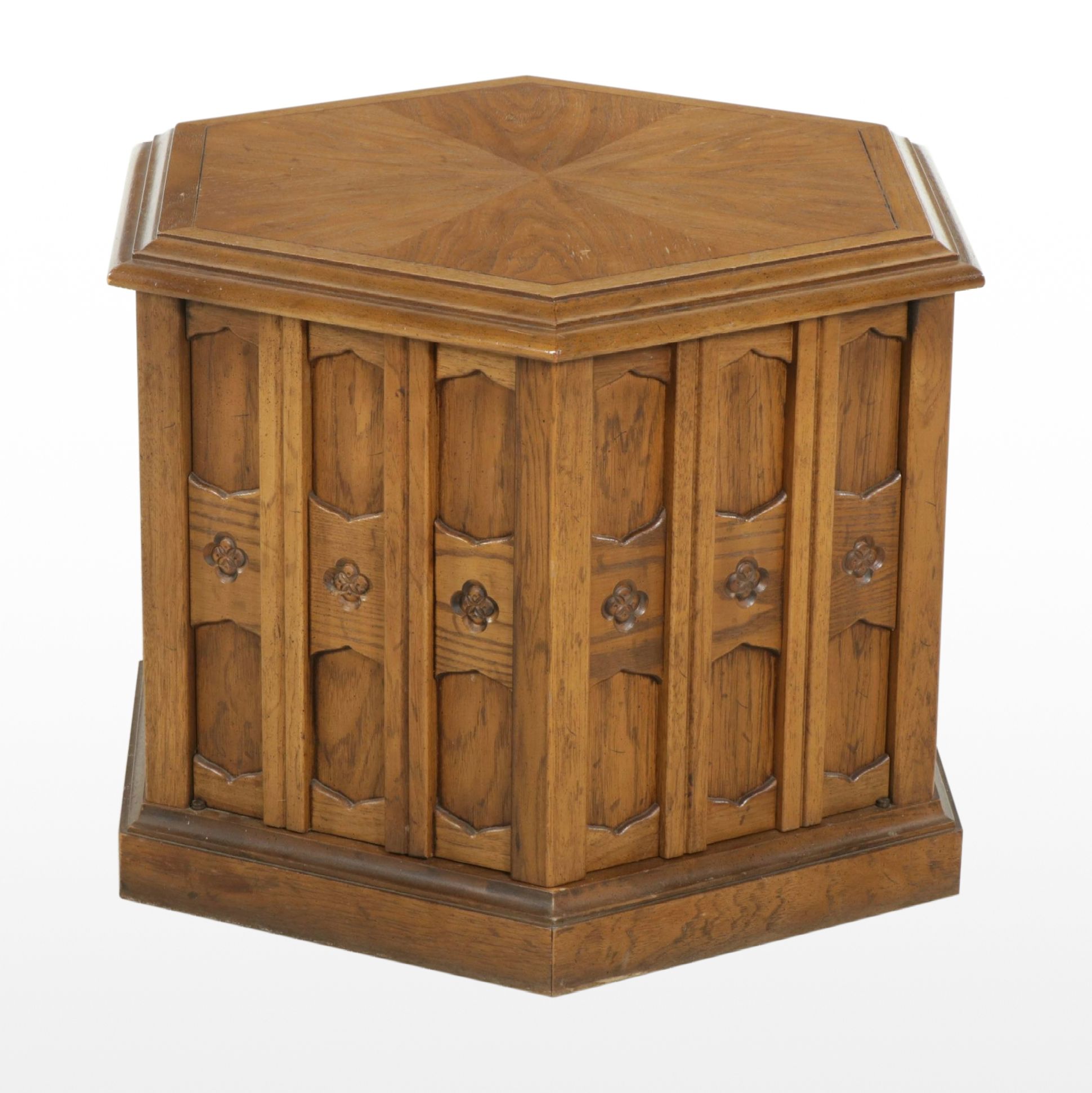 Drexel Hexagonal Walnut Side Table, Late 20th Century