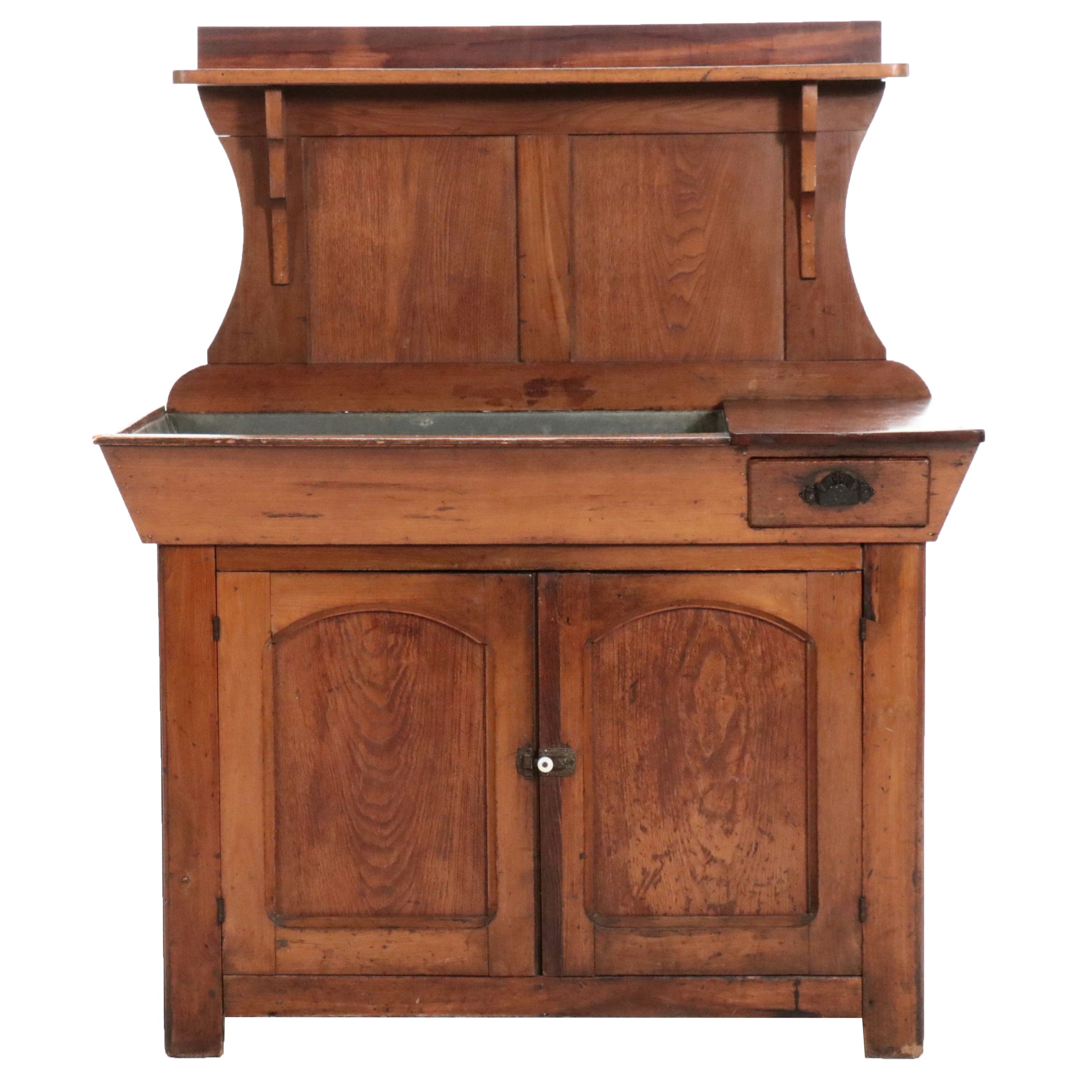 American Primitive Wooden Dry Sink with Zinc Liner, Late 19th/ Early 20th C.