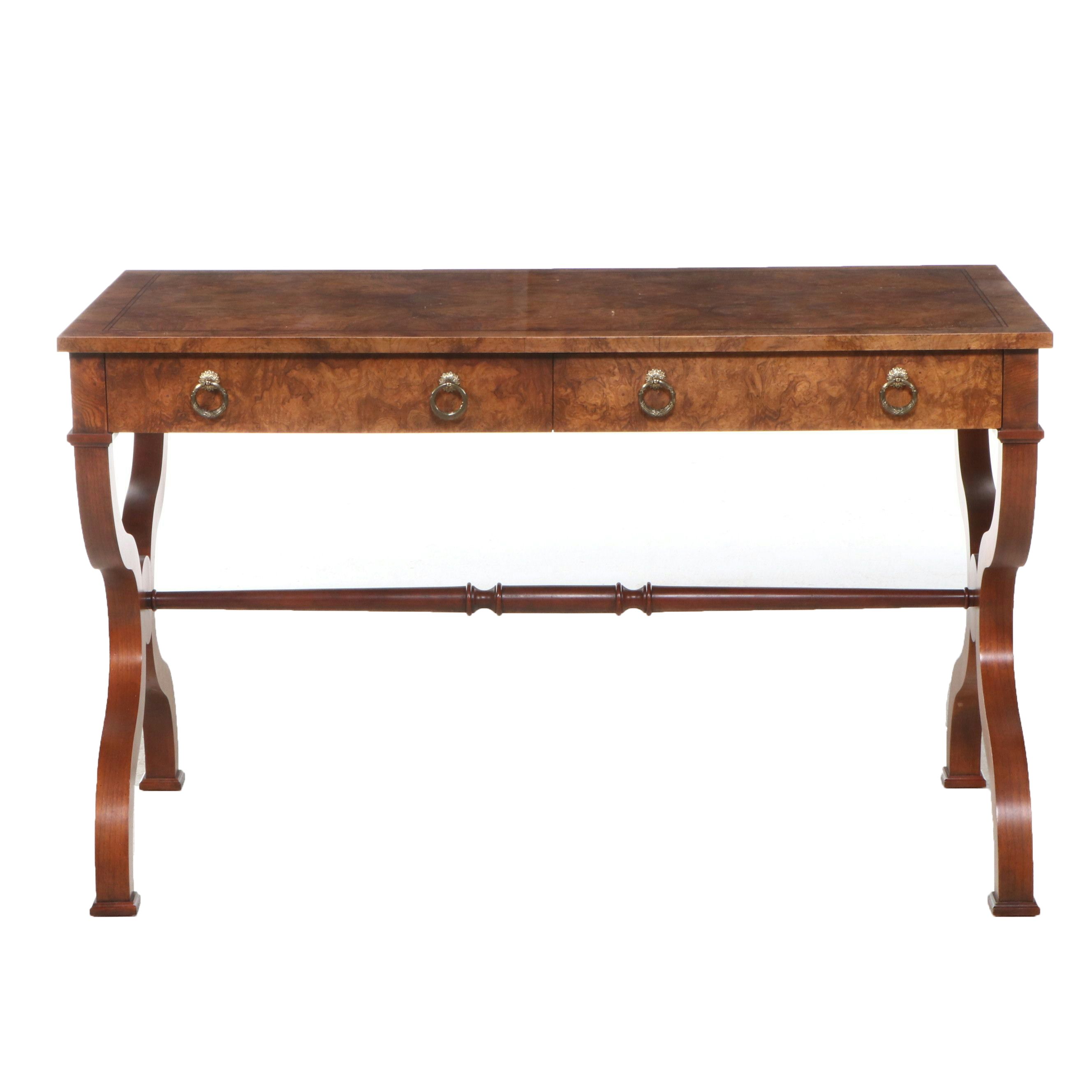 Baker Furniture Neoclassical Style Burl Wood Writing Table