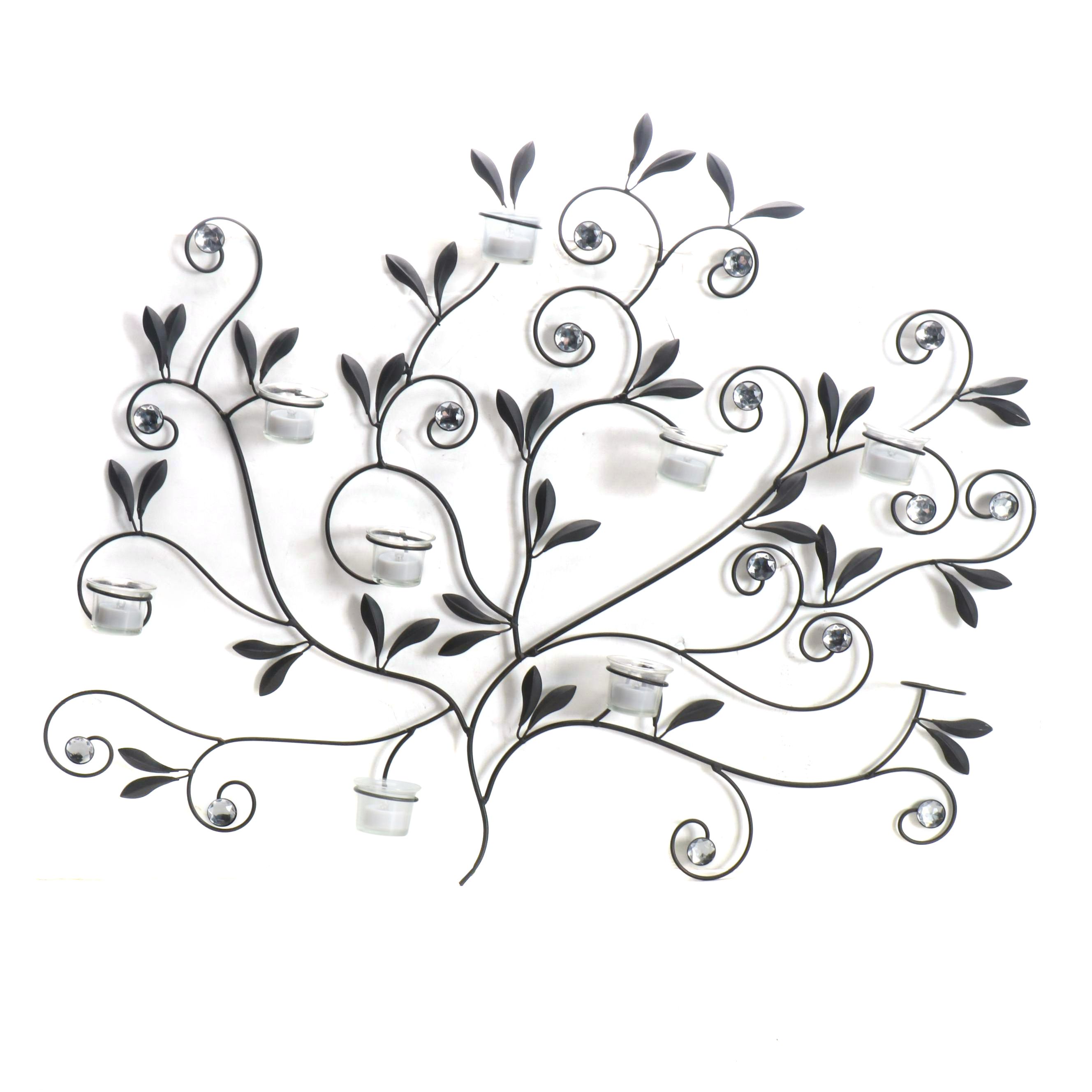 Foliage Wrought Metal Wall Decor Candle Holder with LED Votives