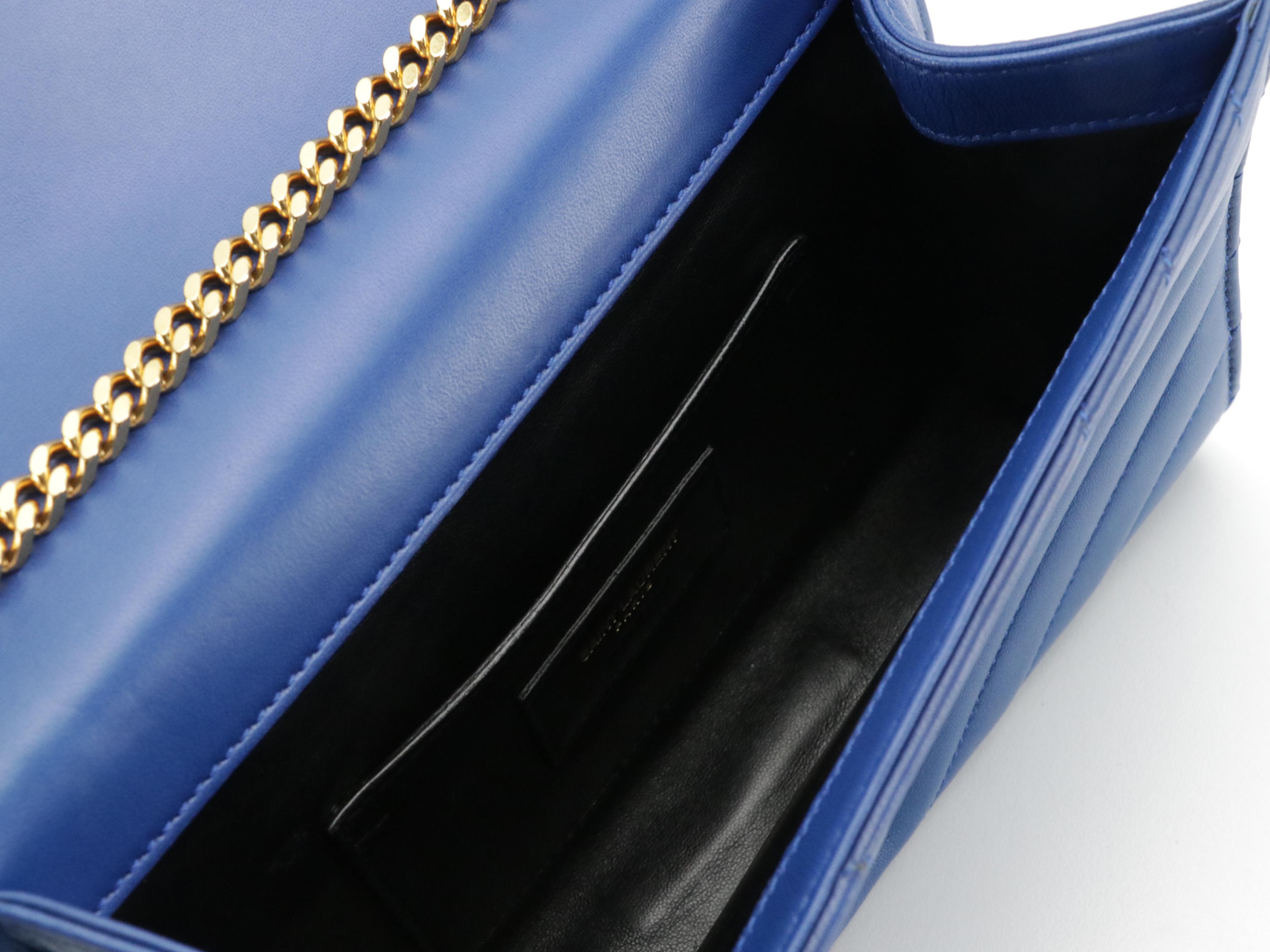 Saint Laurent Envelope Flap Crossbody Bag in Royal Blue Chevron Quilted Calfksin