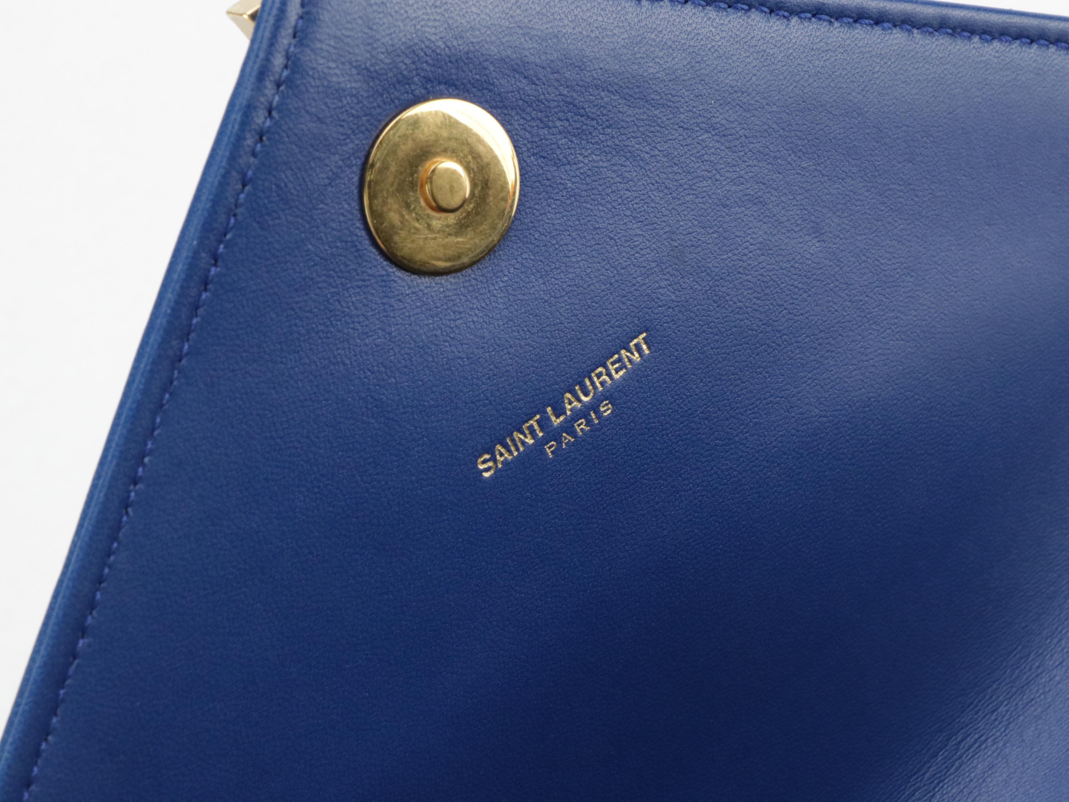 Saint Laurent Envelope Flap Crossbody Bag in Royal Blue Chevron Quilted Calfksin