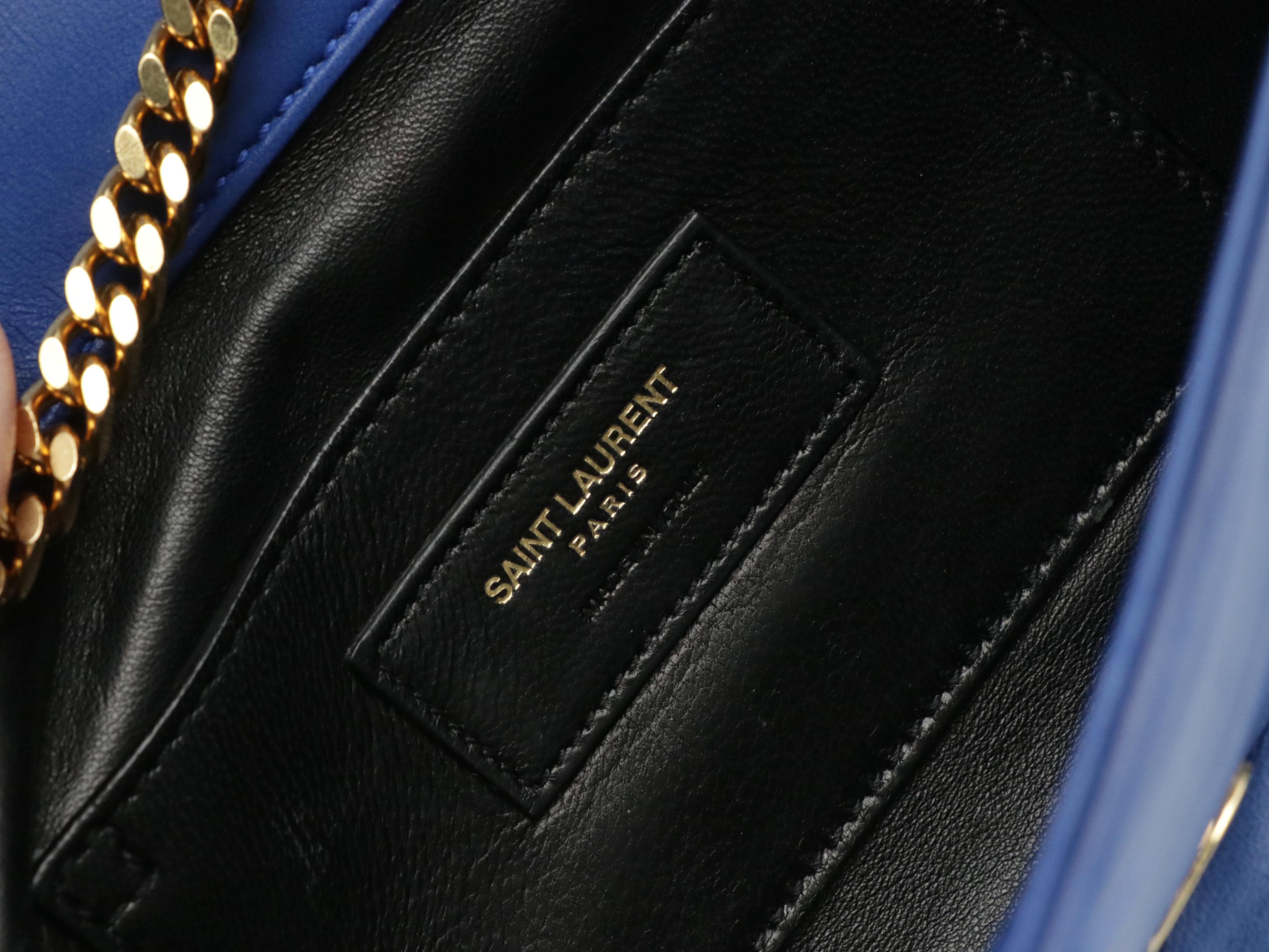 Saint Laurent Envelope Flap Crossbody Bag in Royal Blue Chevron Quilted Calfksin