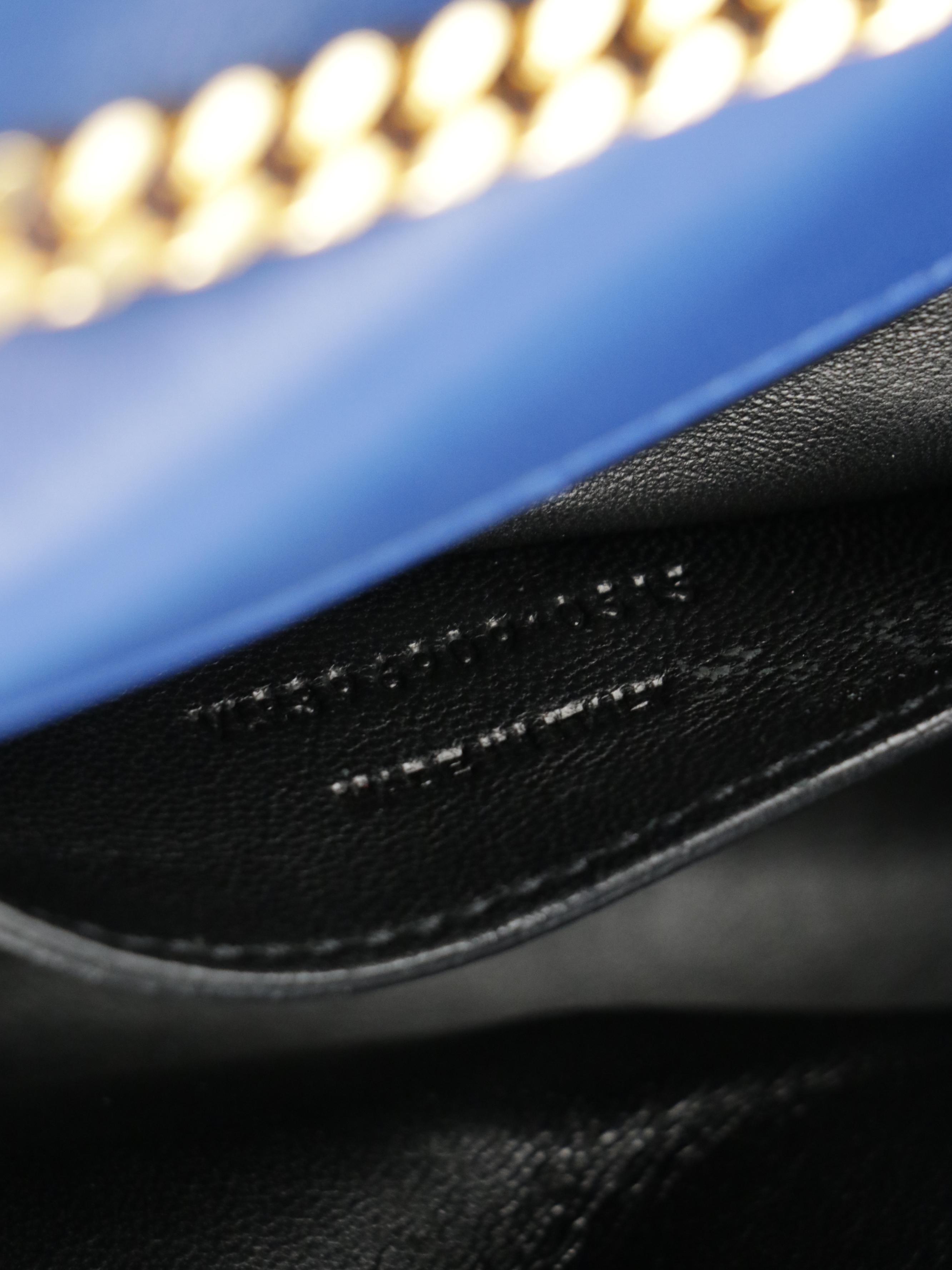 Saint Laurent Envelope Flap Crossbody Bag in Royal Blue Chevron Quilted Calfksin