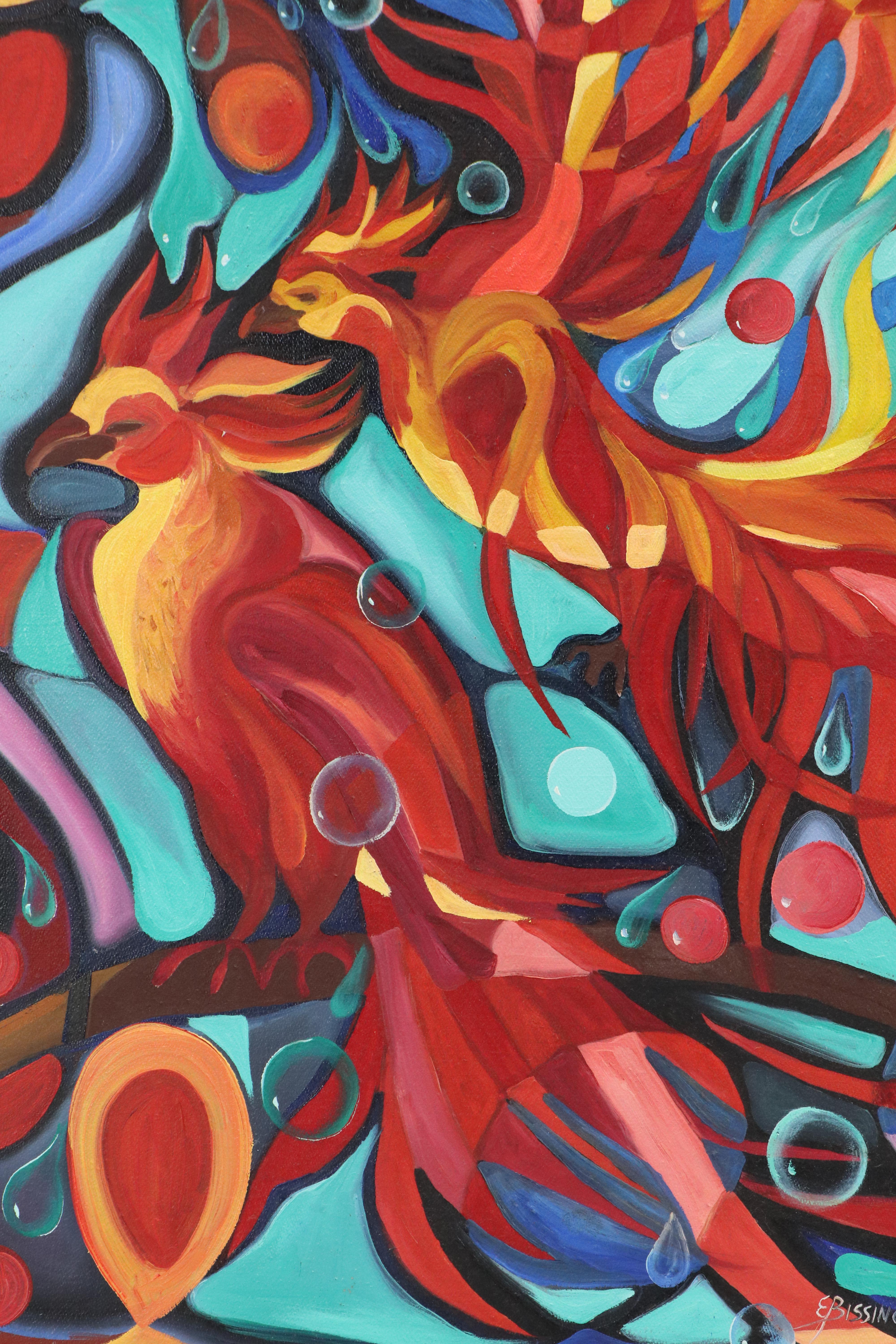 Elena Bissinger Acrylic Painting Diptych "Firebirds," 2003