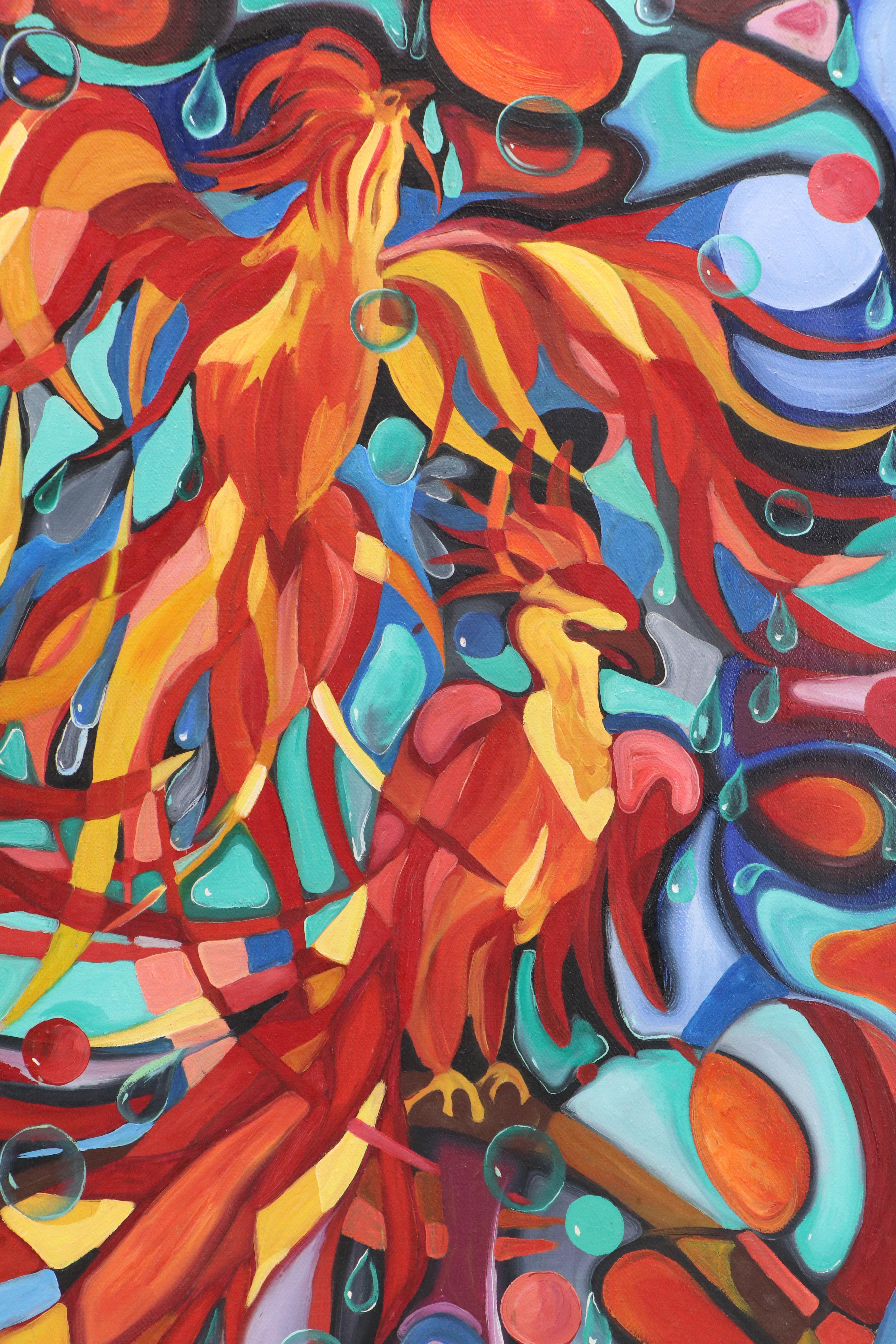 Elena Bissinger Acrylic Painting Diptych "Firebirds," 2003