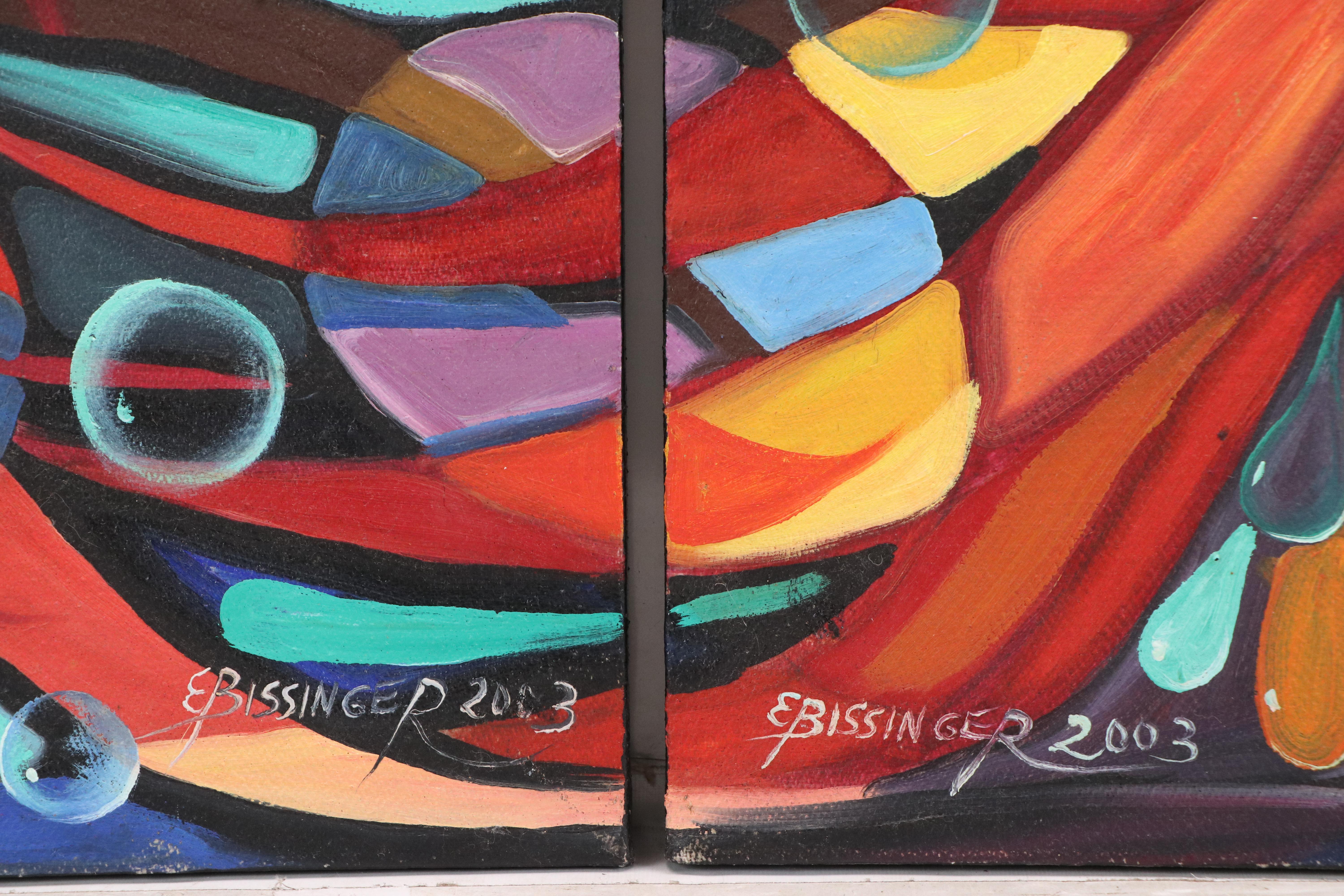 Elena Bissinger Acrylic Painting Diptych "Firebirds," 2003