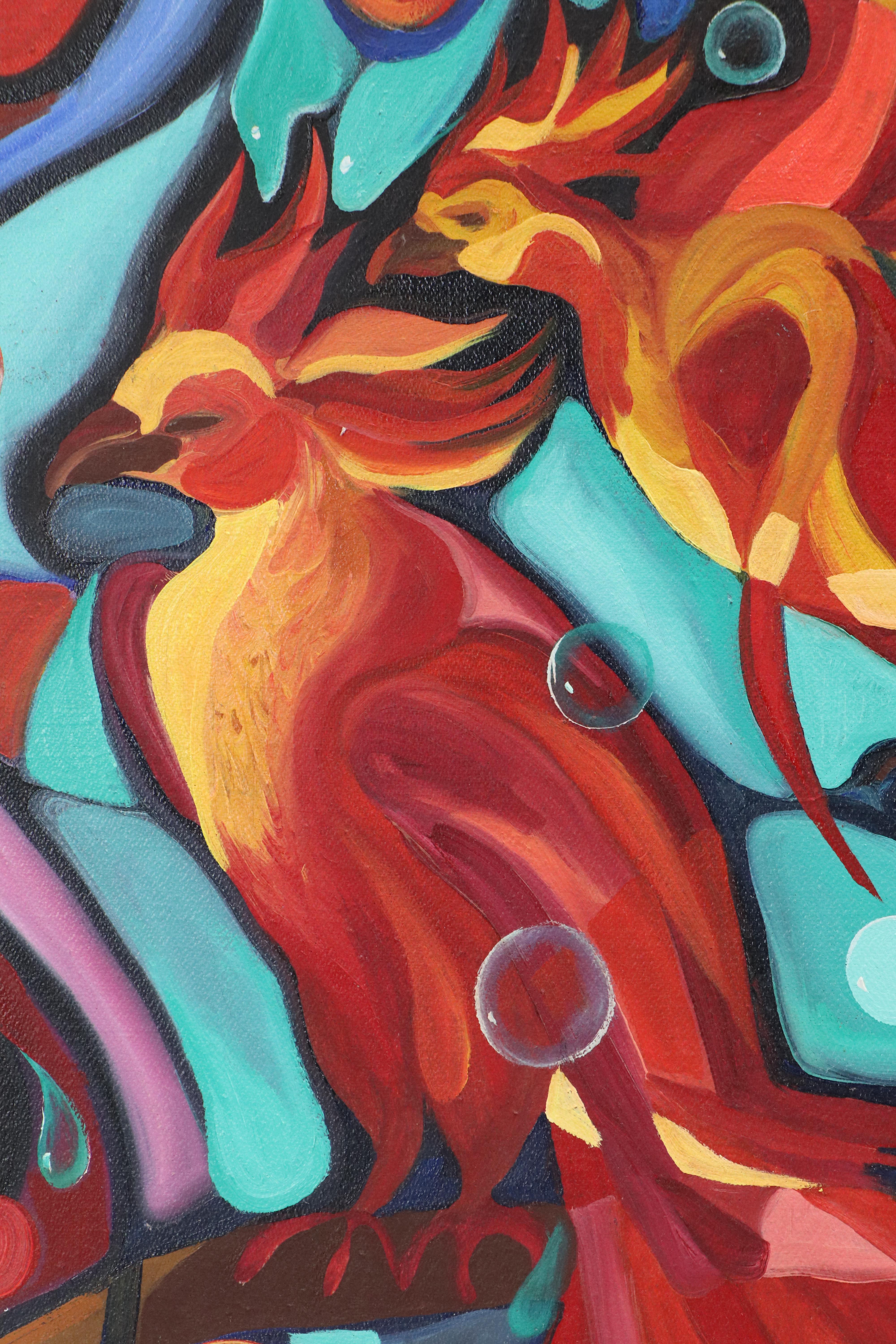 Elena Bissinger Acrylic Painting Diptych "Firebirds," 2003