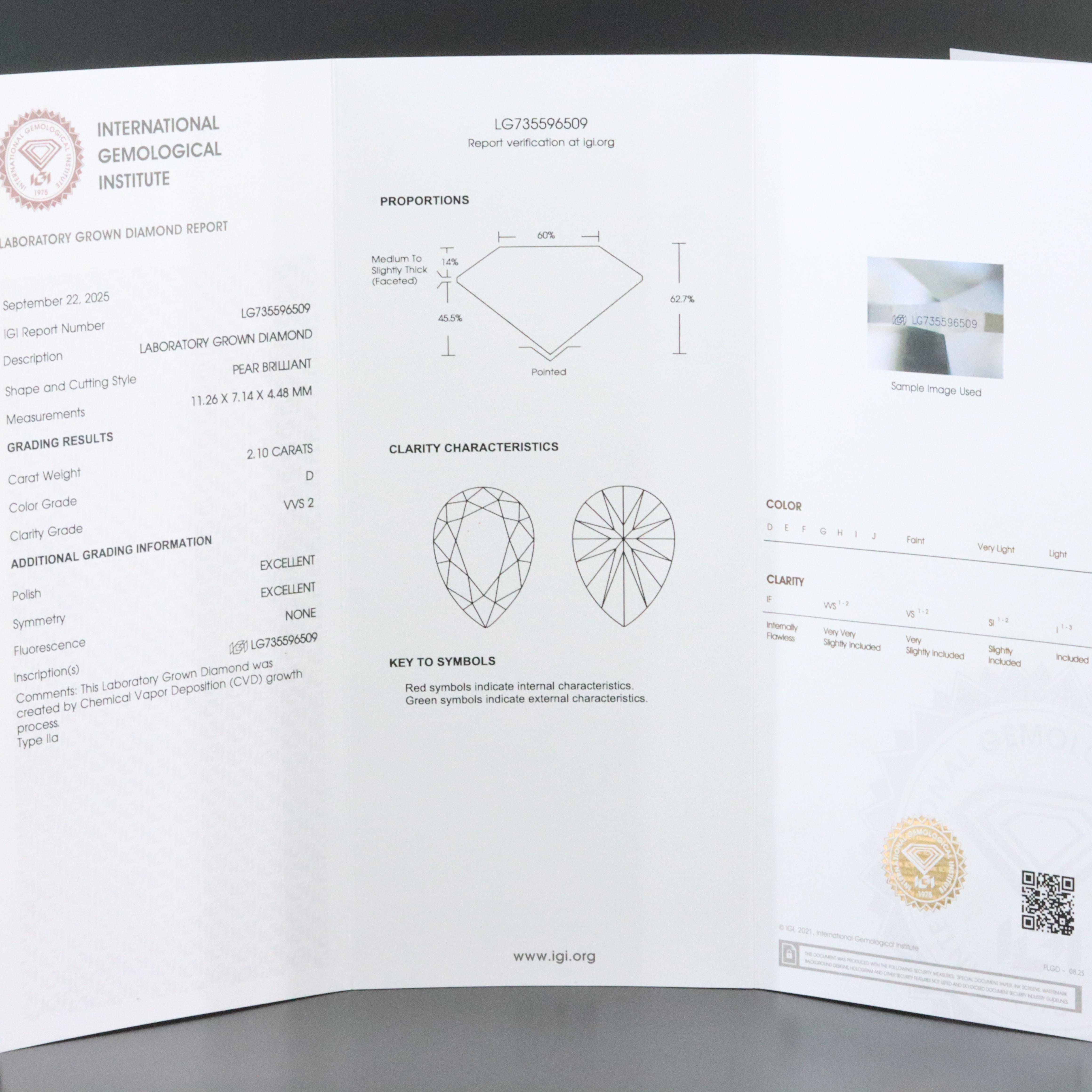 Loose 2.10 CT Lab Grown Diamond with IGI Report