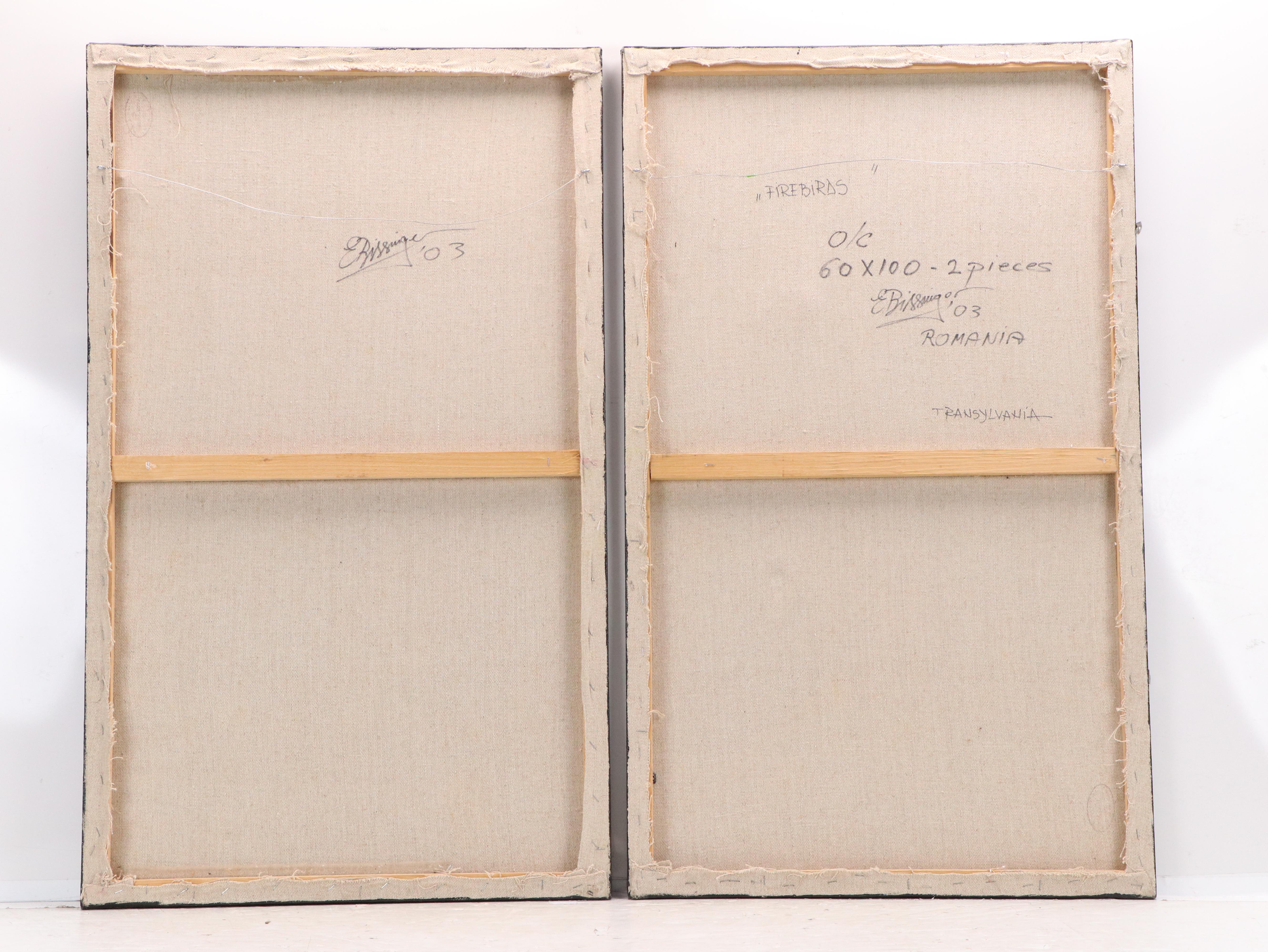 Elena Bissinger Acrylic Painting Diptych "Firebirds," 2003