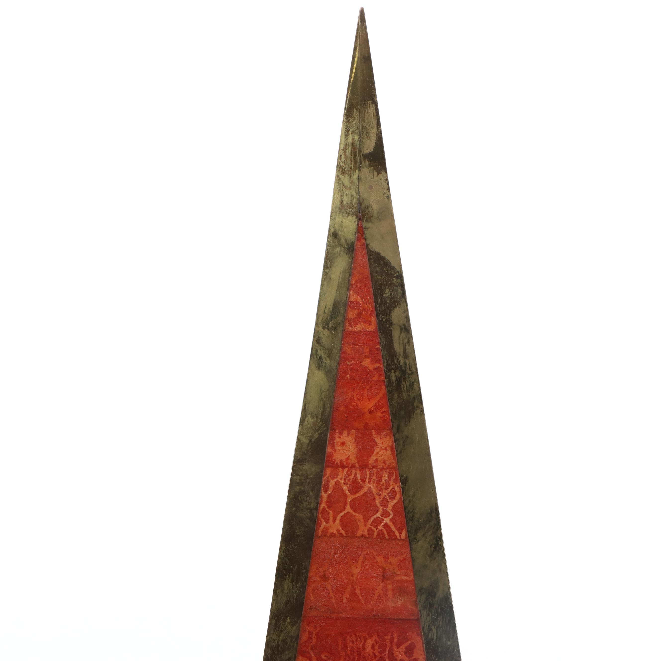 Maitland-Smith Brass Bordered Exotic Hardwood Obelisk