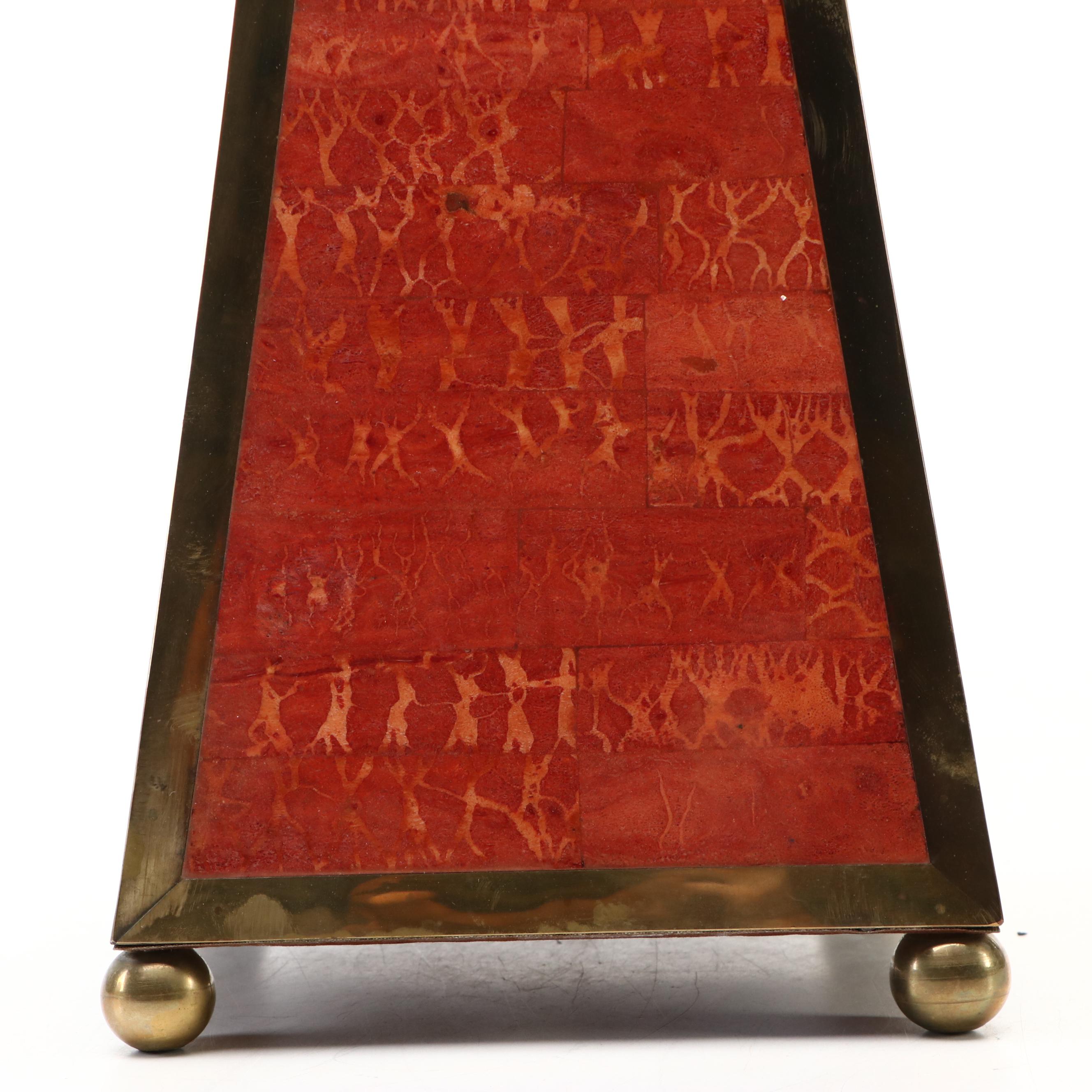 Maitland-Smith Brass Bordered Exotic Hardwood Obelisk