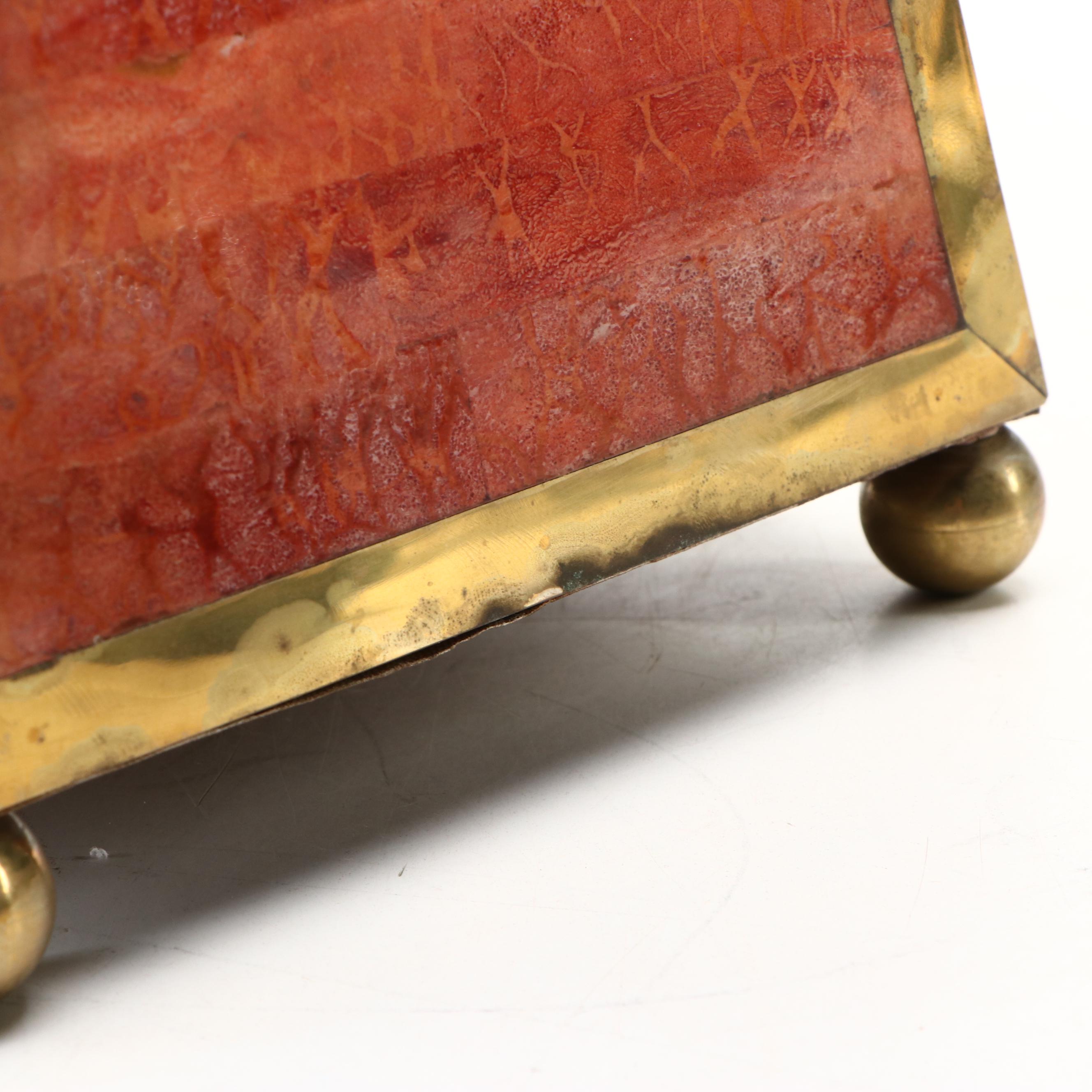 Maitland-Smith Brass Bordered Exotic Hardwood Obelisk