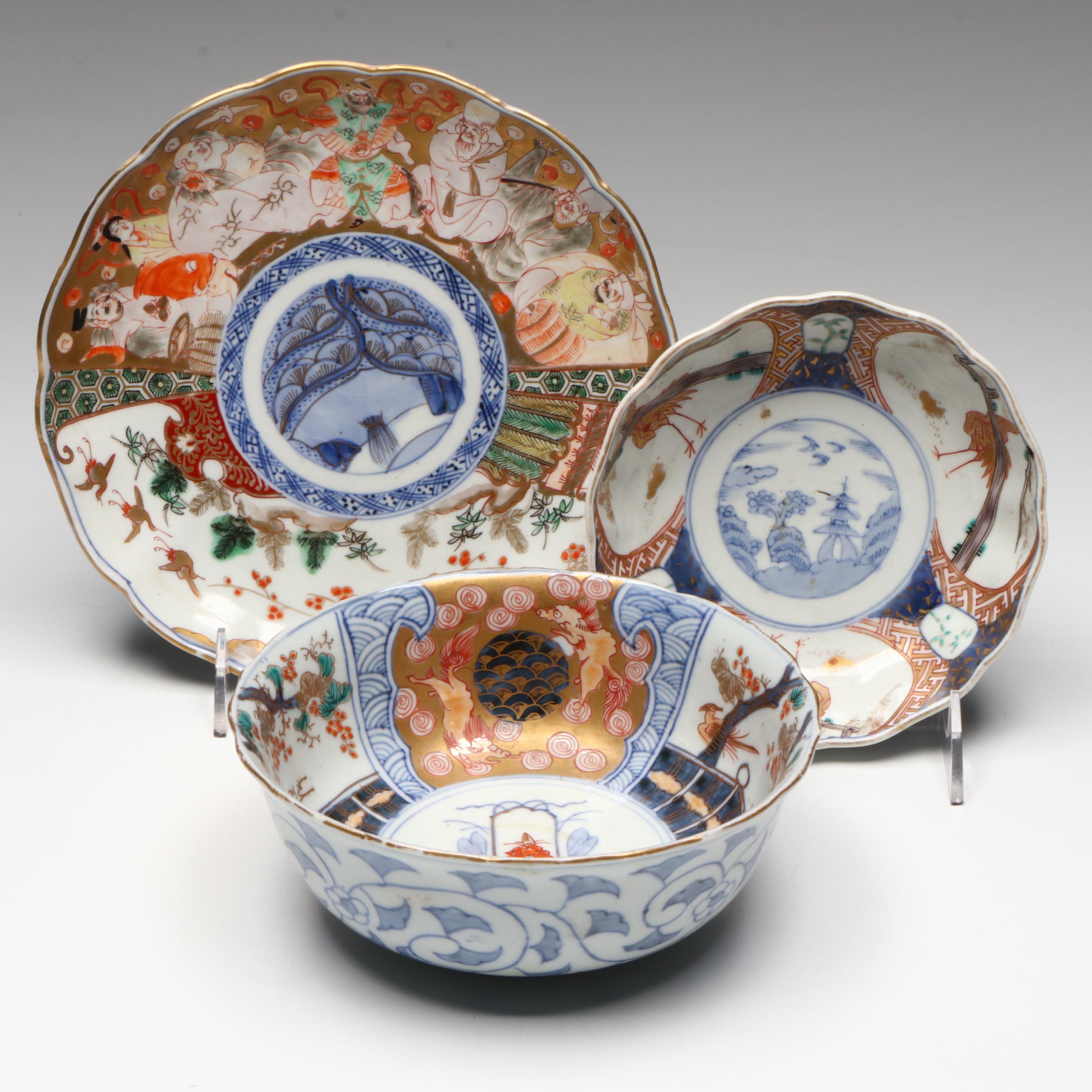 Antique Japanese Late Edo Period / Early Meiji Imari Porcelain Bowls