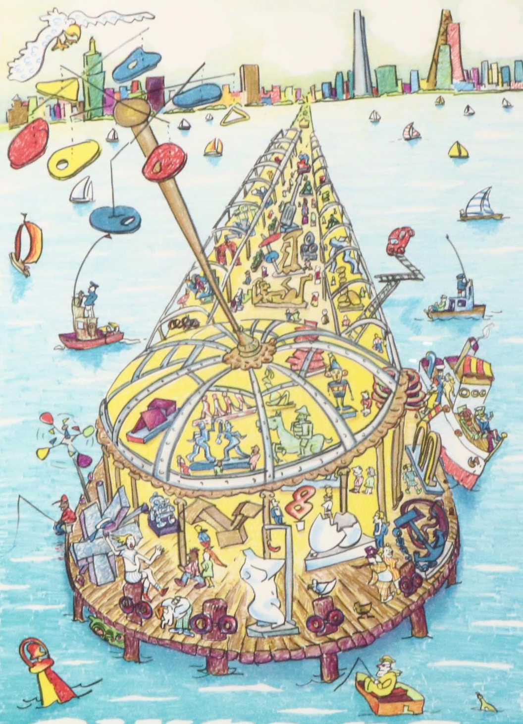 Red Grooms Color Lithograph "Mayor Byrne's Mile of Sculpture," 1982