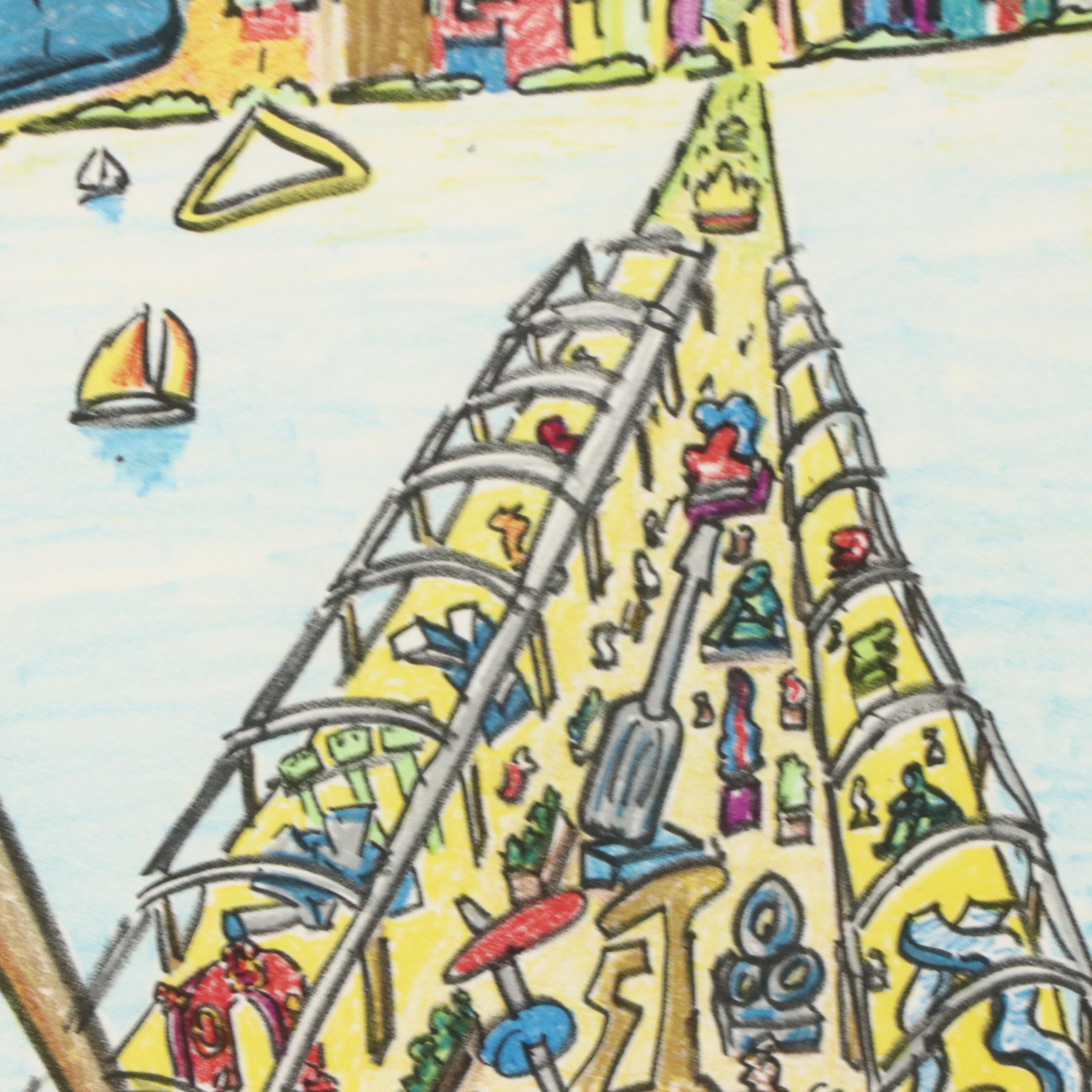 Red Grooms Color Lithograph "Mayor Byrne's Mile of Sculpture," 1982