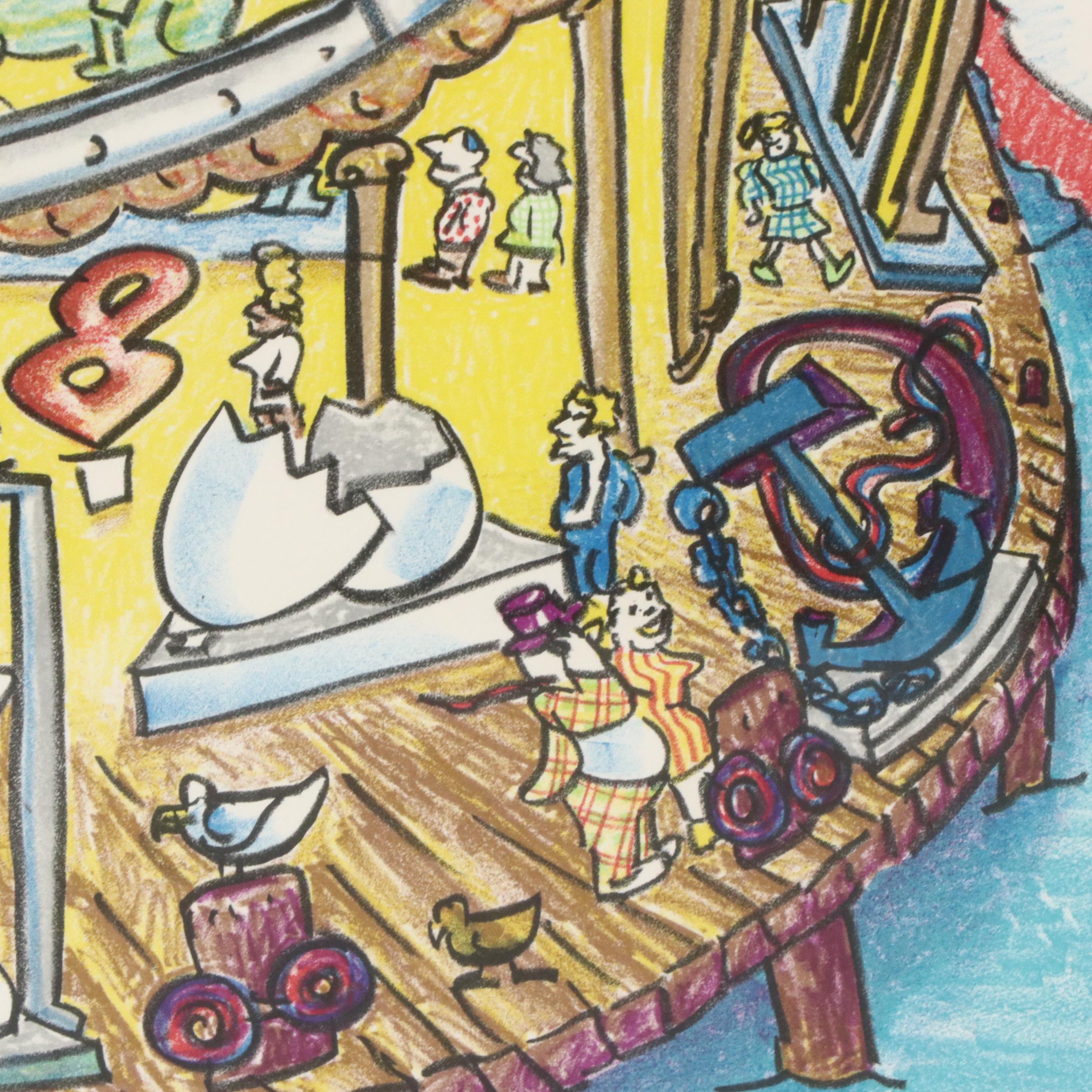 Red Grooms Color Lithograph "Mayor Byrne's Mile of Sculpture," 1982