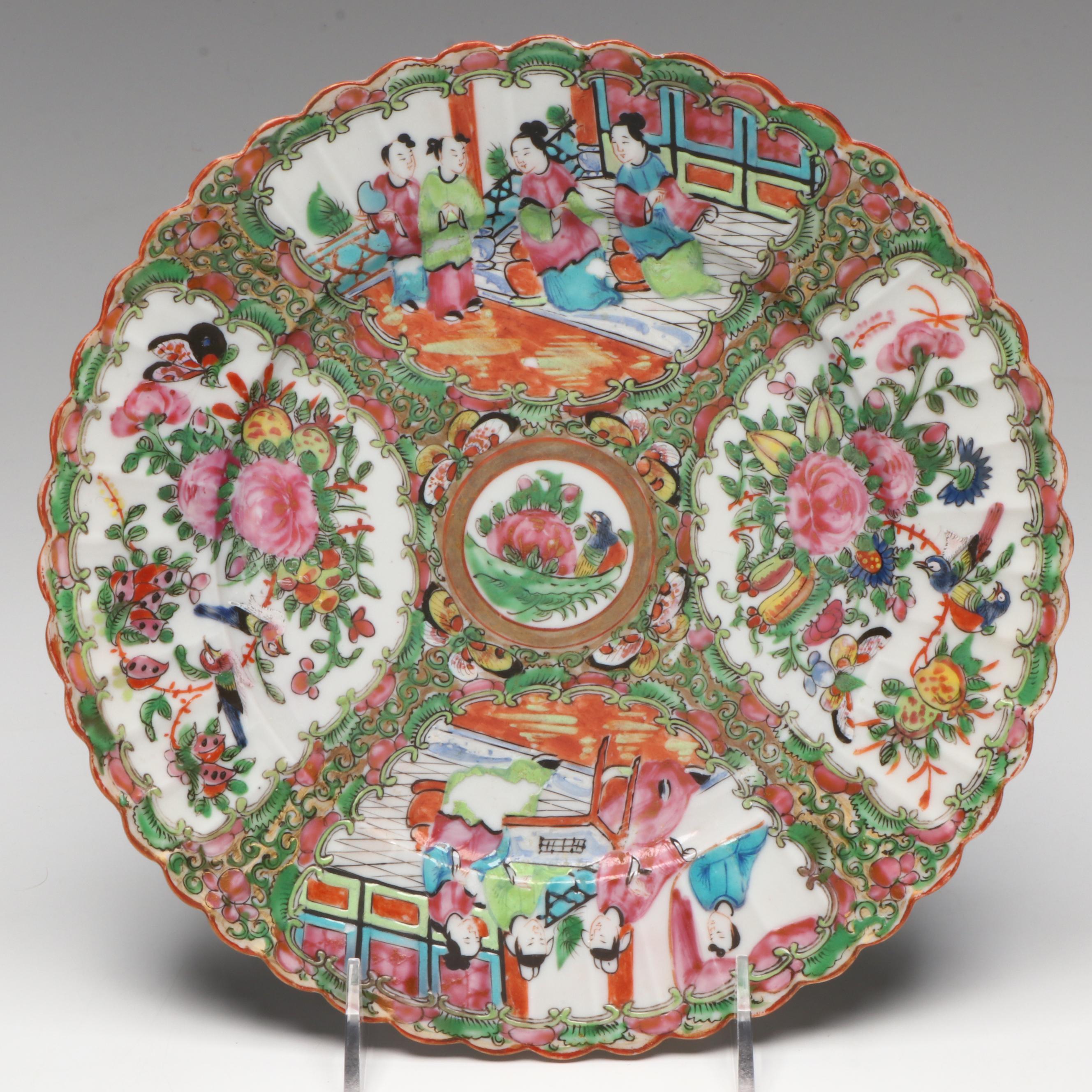 Antique Chinese Export Qing Dynasty Rose Medallion and Floral Porcelain Plates