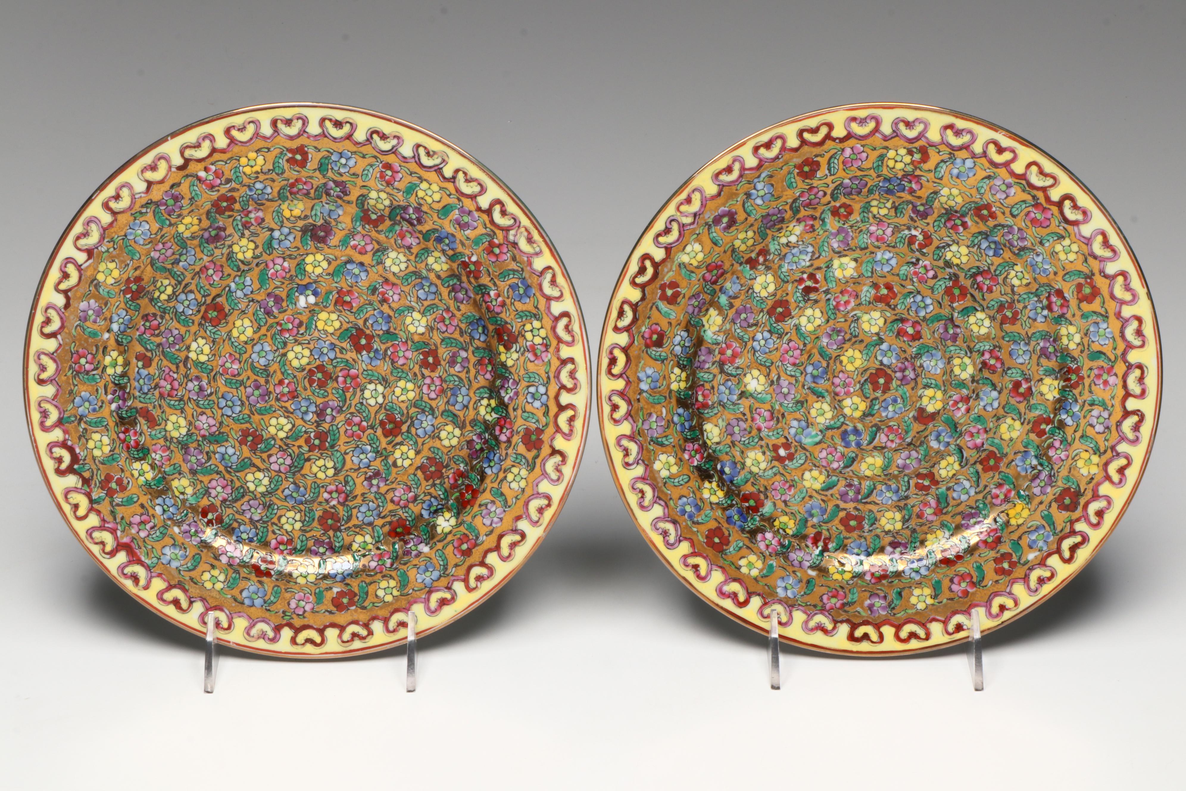 Antique Chinese Export Qing Dynasty Rose Medallion and Floral Porcelain Plates