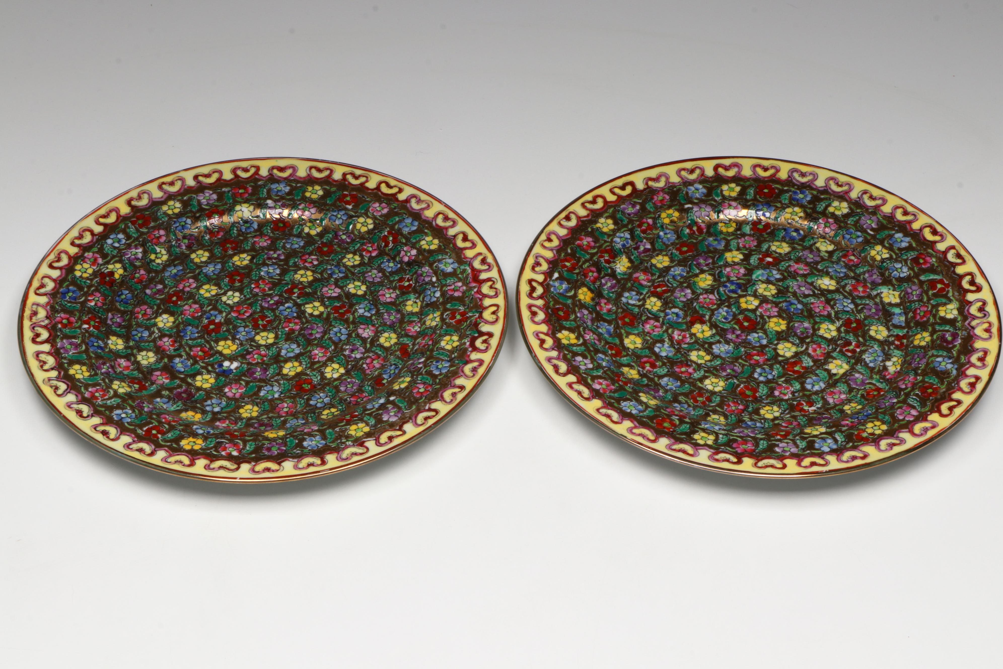 Antique Chinese Export Qing Dynasty Rose Medallion and Floral Porcelain Plates