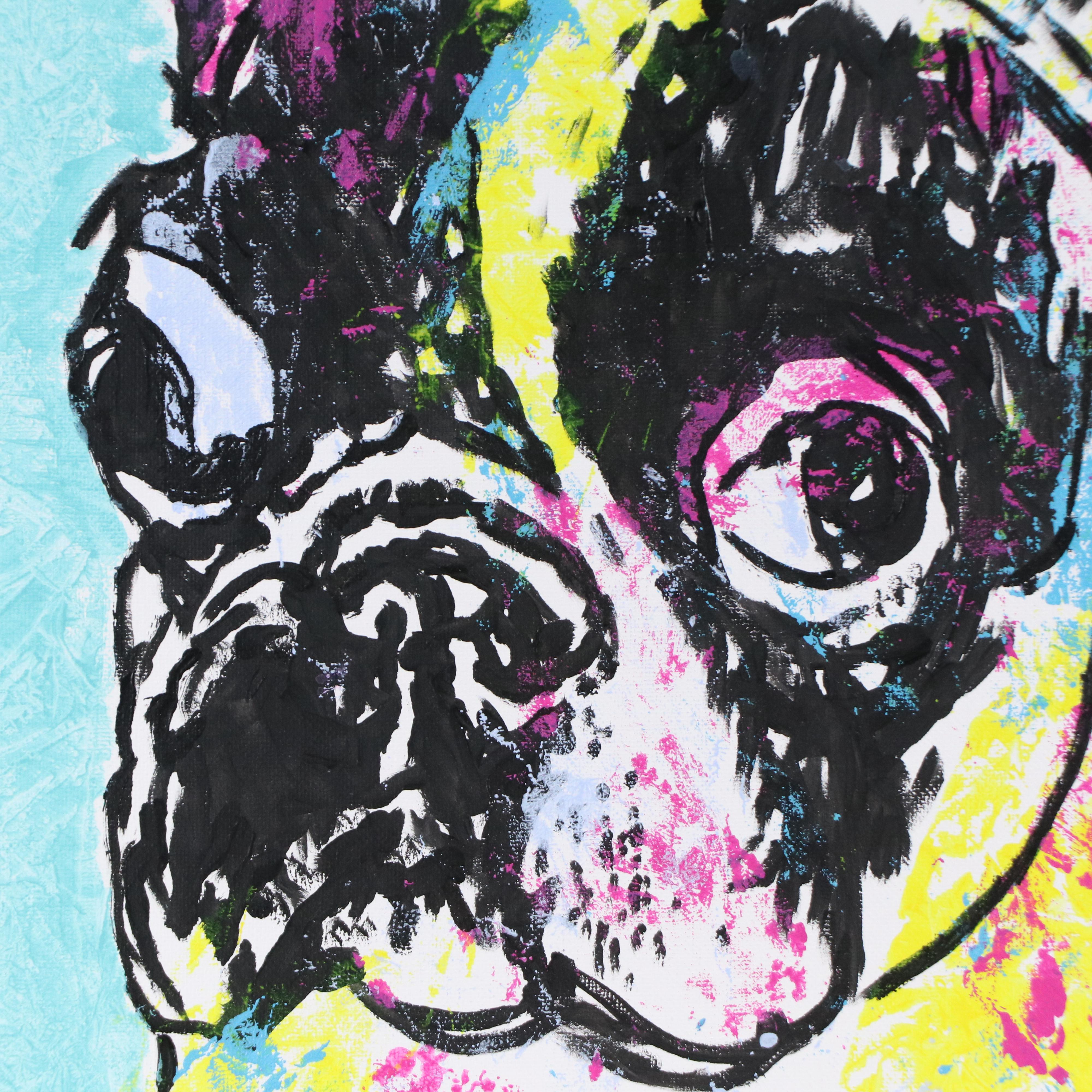 deSanto Stylized Acrylic Painting of Dog "Bulldoppler," 2025