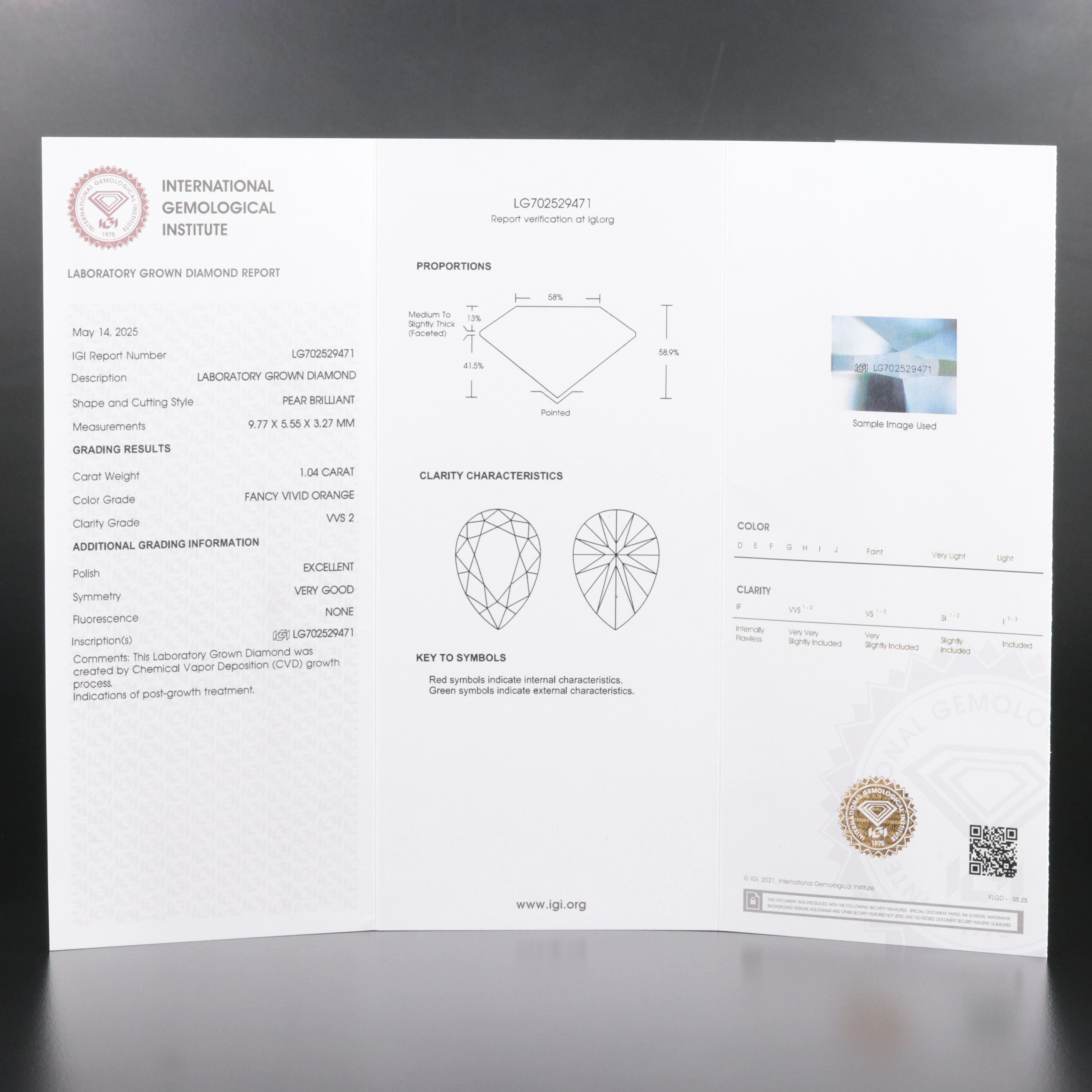 Loose 1.04 CT Lab Grown Diamond with IGI Report