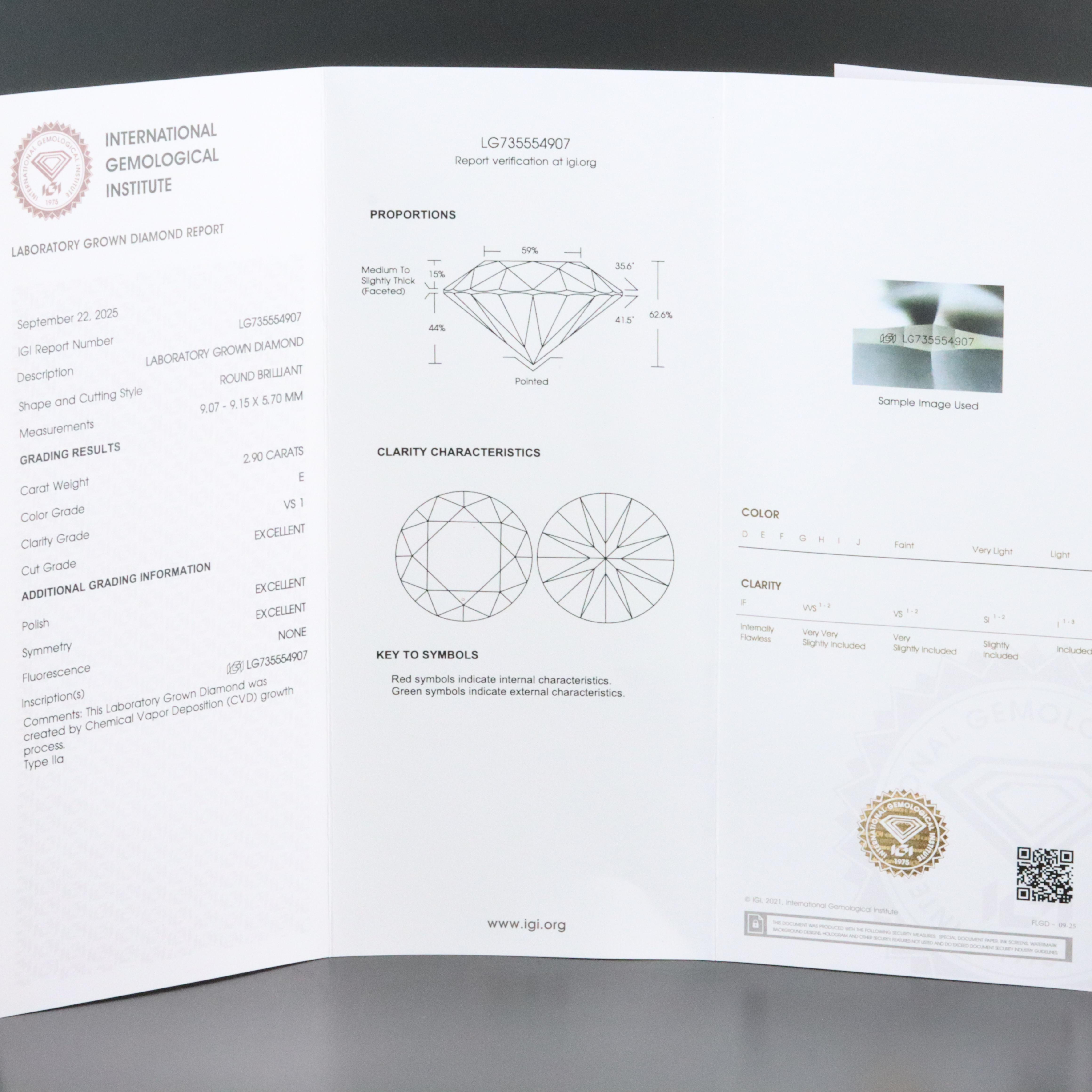 Loose 2.90 CT Lab Grown Diamond with IGI Report