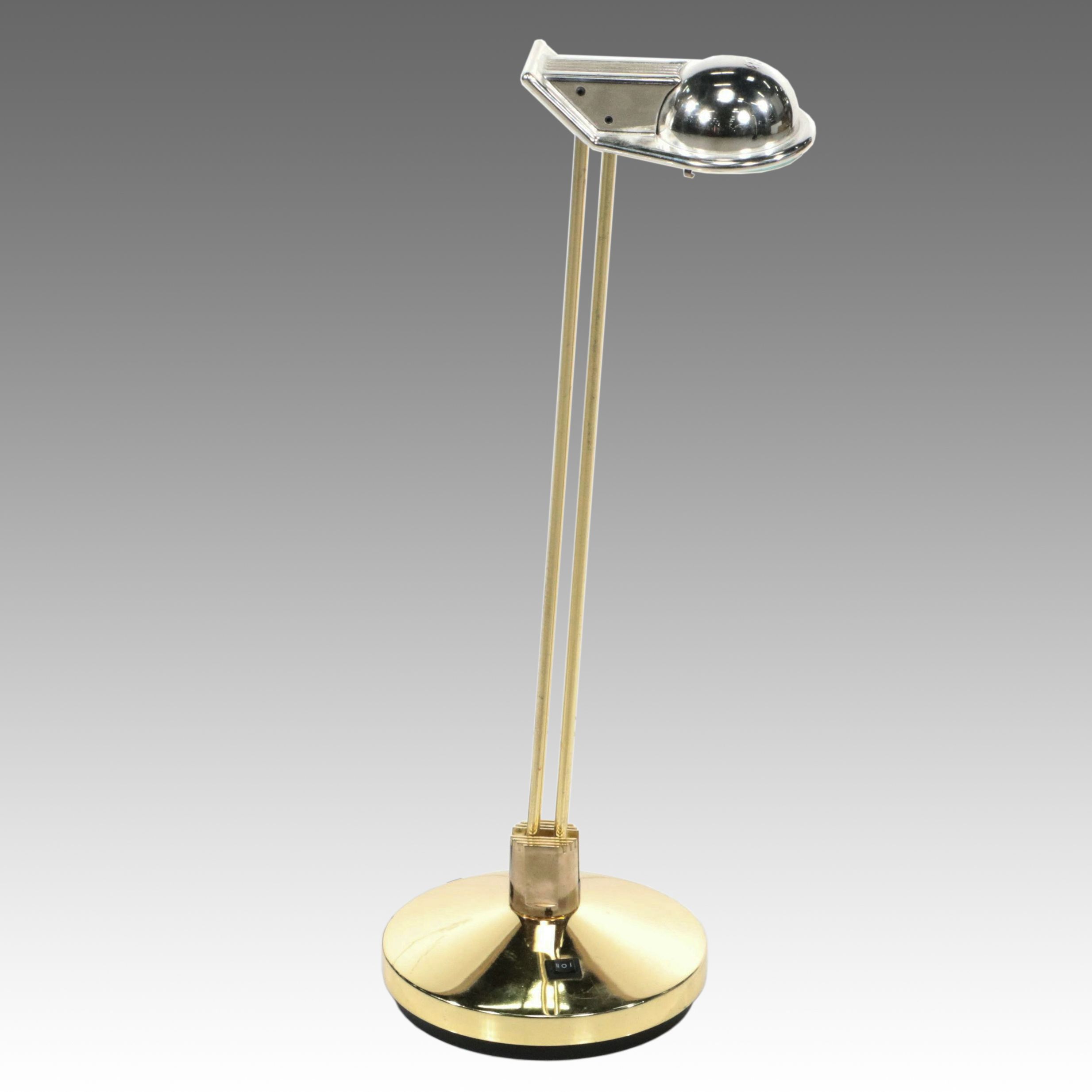 Lacquered Brass and Silver Halogen Desk Lamp
