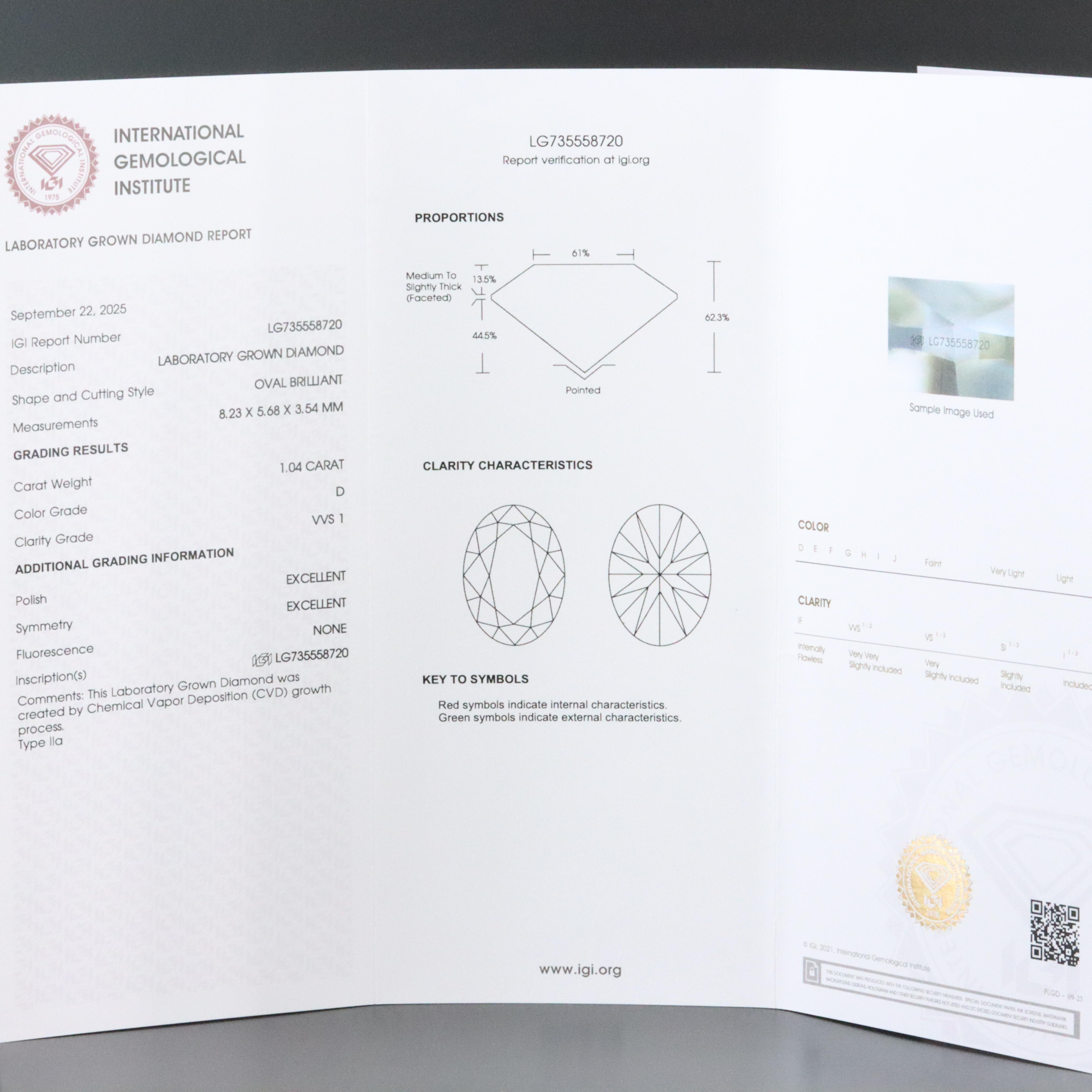 Loose 1.04 CT Lab Grown Diamond with IGI Report