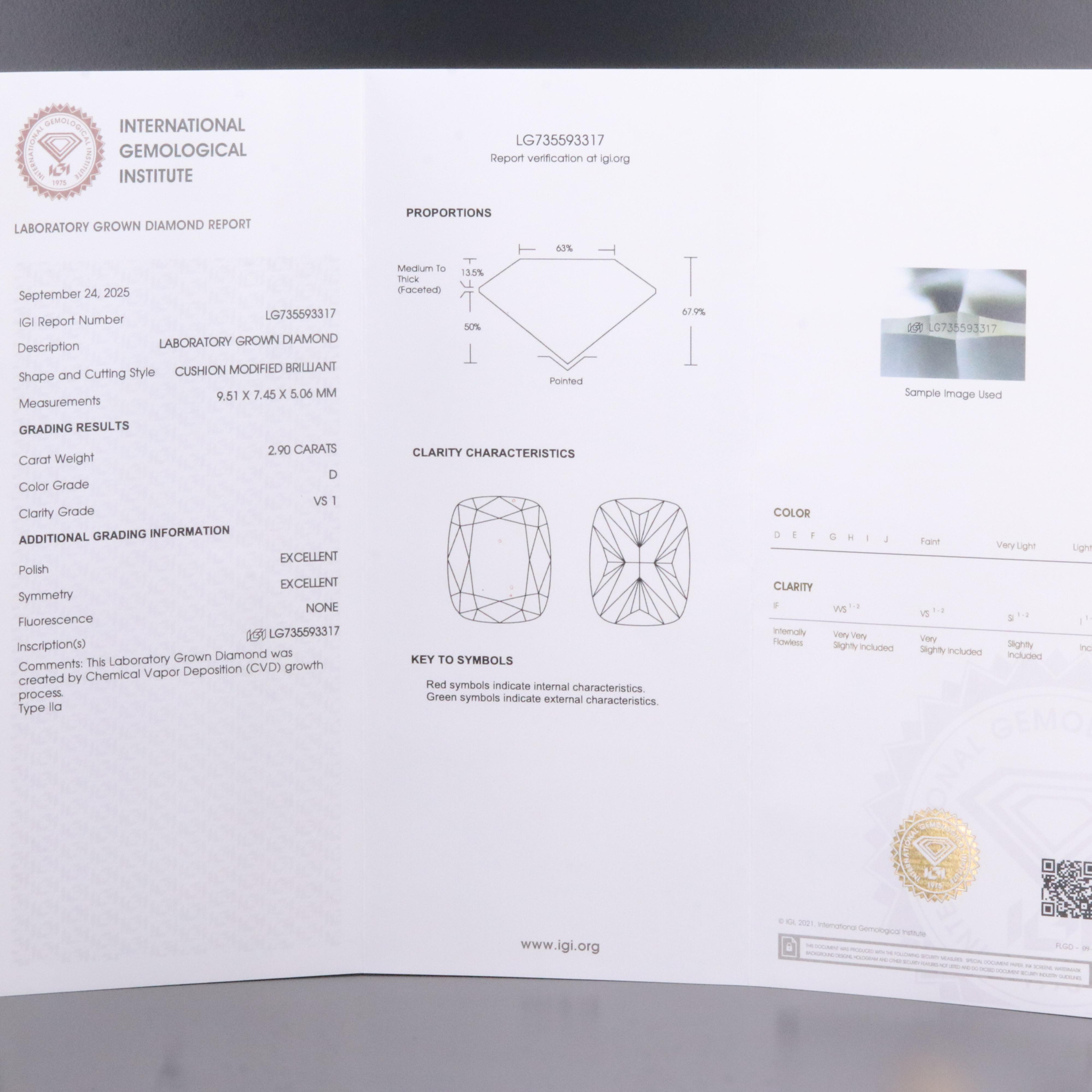 Loose 2.90 CT Lab Grown Diamond with IGI Report