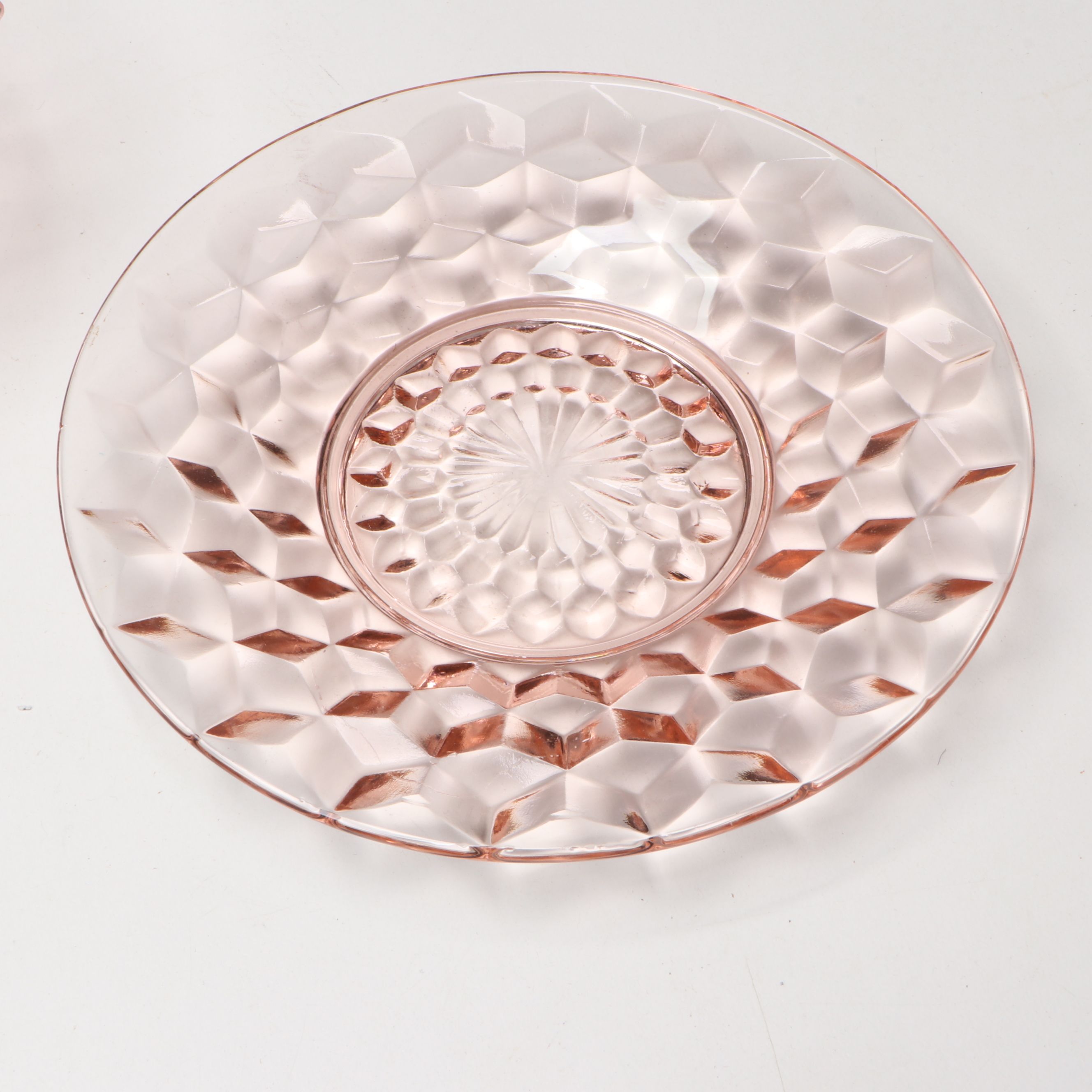 Standard "Norwood Pink" Punch Bowl and Other Depression Glass Serveware, 1930s