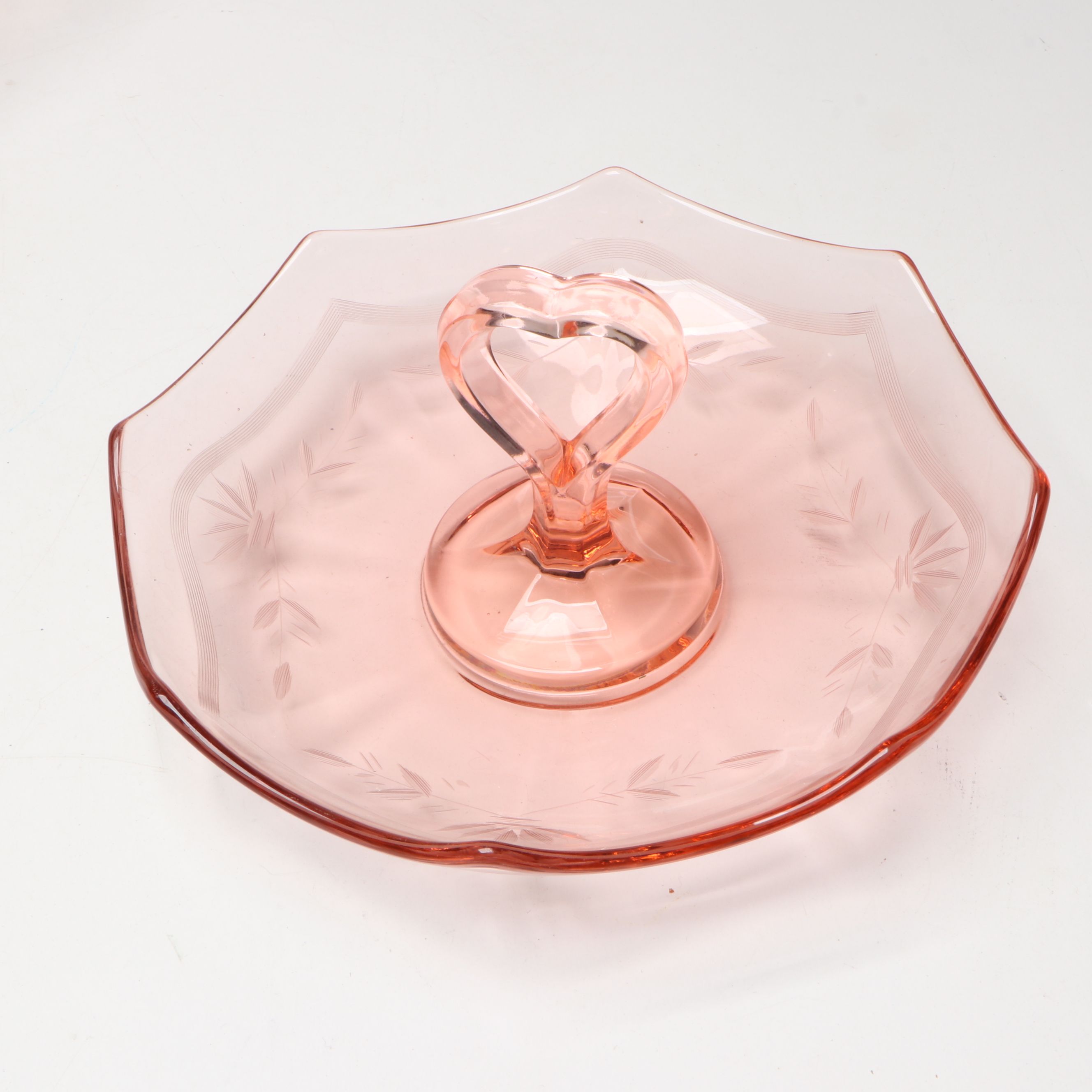 Standard "Norwood Pink" Punch Bowl and Other Depression Glass Serveware, 1930s