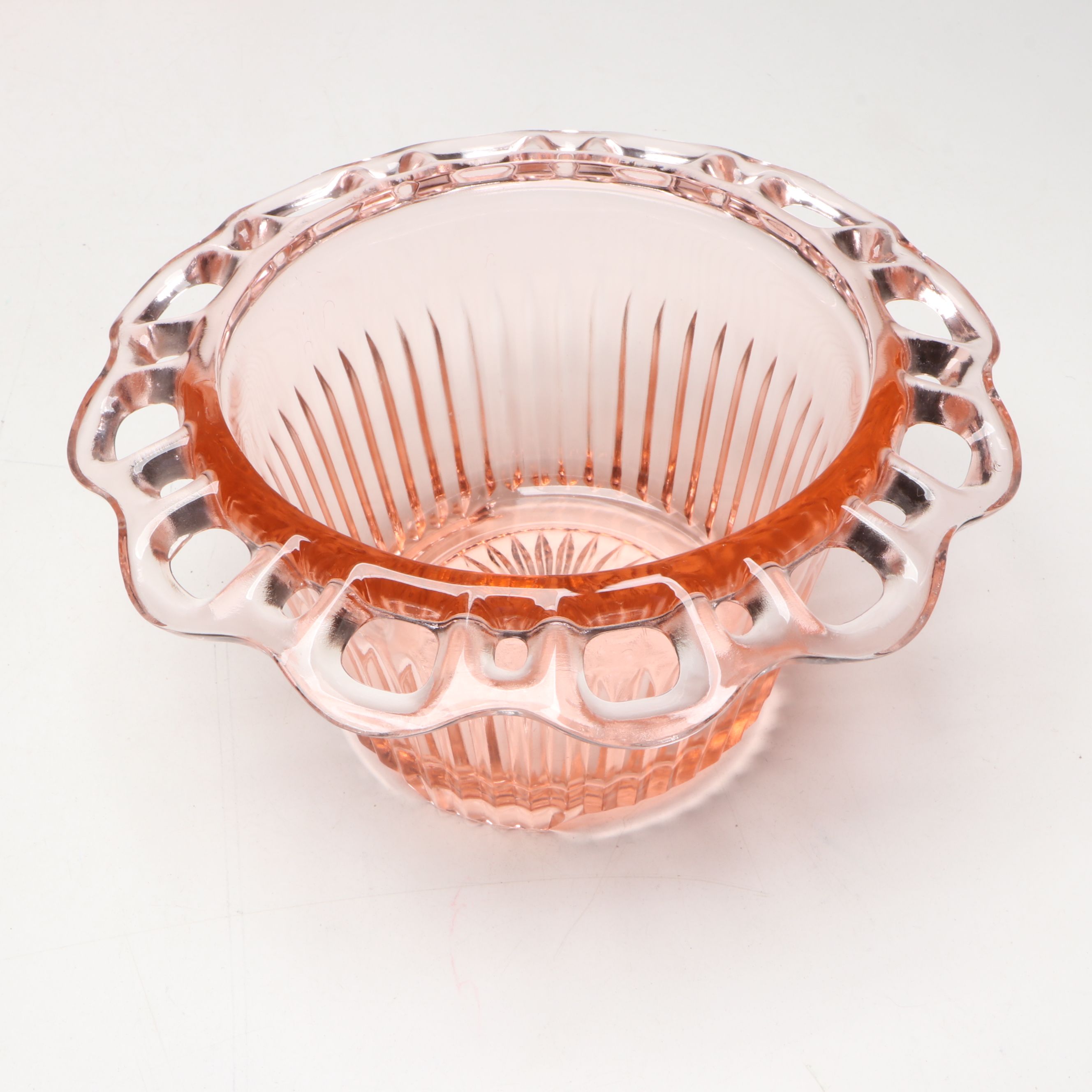 Standard "Norwood Pink" Punch Bowl and Other Depression Glass Serveware, 1930s