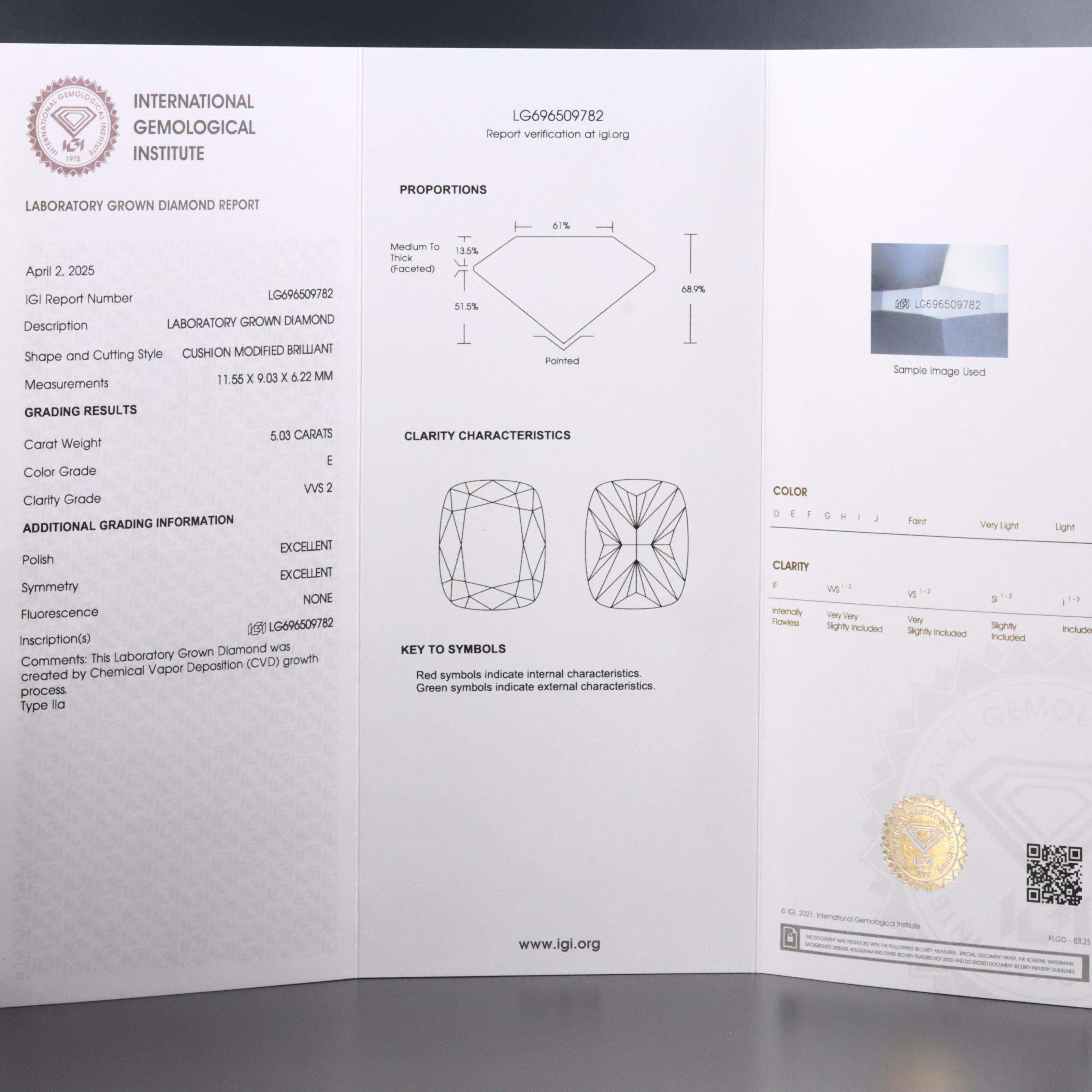Loose 5.03 CT Lab Grown Diamond with IGI Report